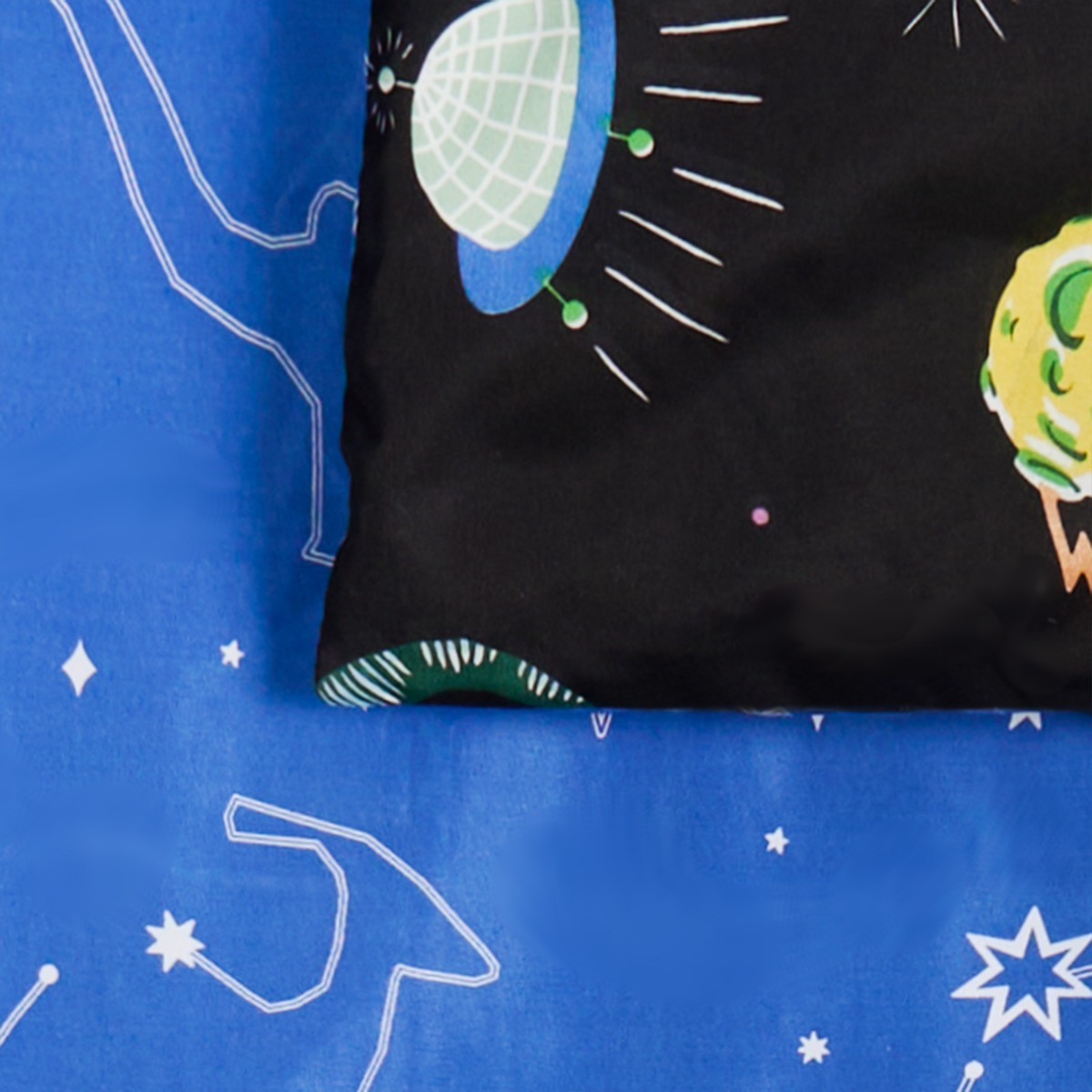OHS Kids Space Dinosaur Print Reversible Duvet Cover Set, Black/Blue - Double>