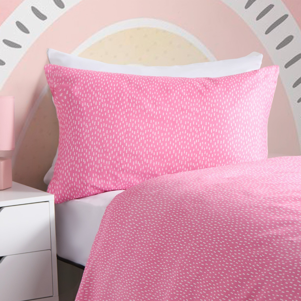 OHS Bright Rainbow Duvet Cover Set, Pink - Single >