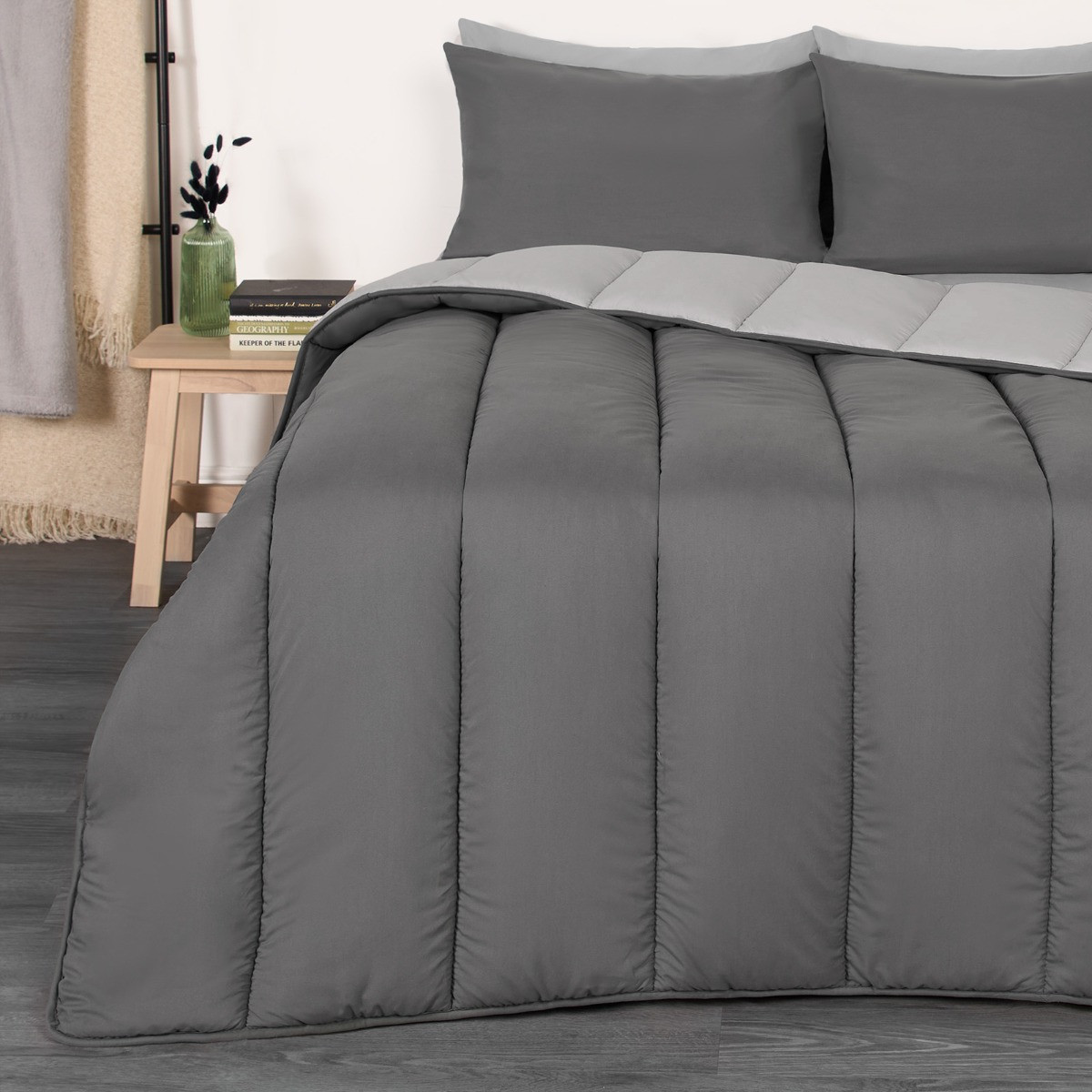 OHS Coverless 10.5 Duvet & Pillowcase, Grey/Silver - King>