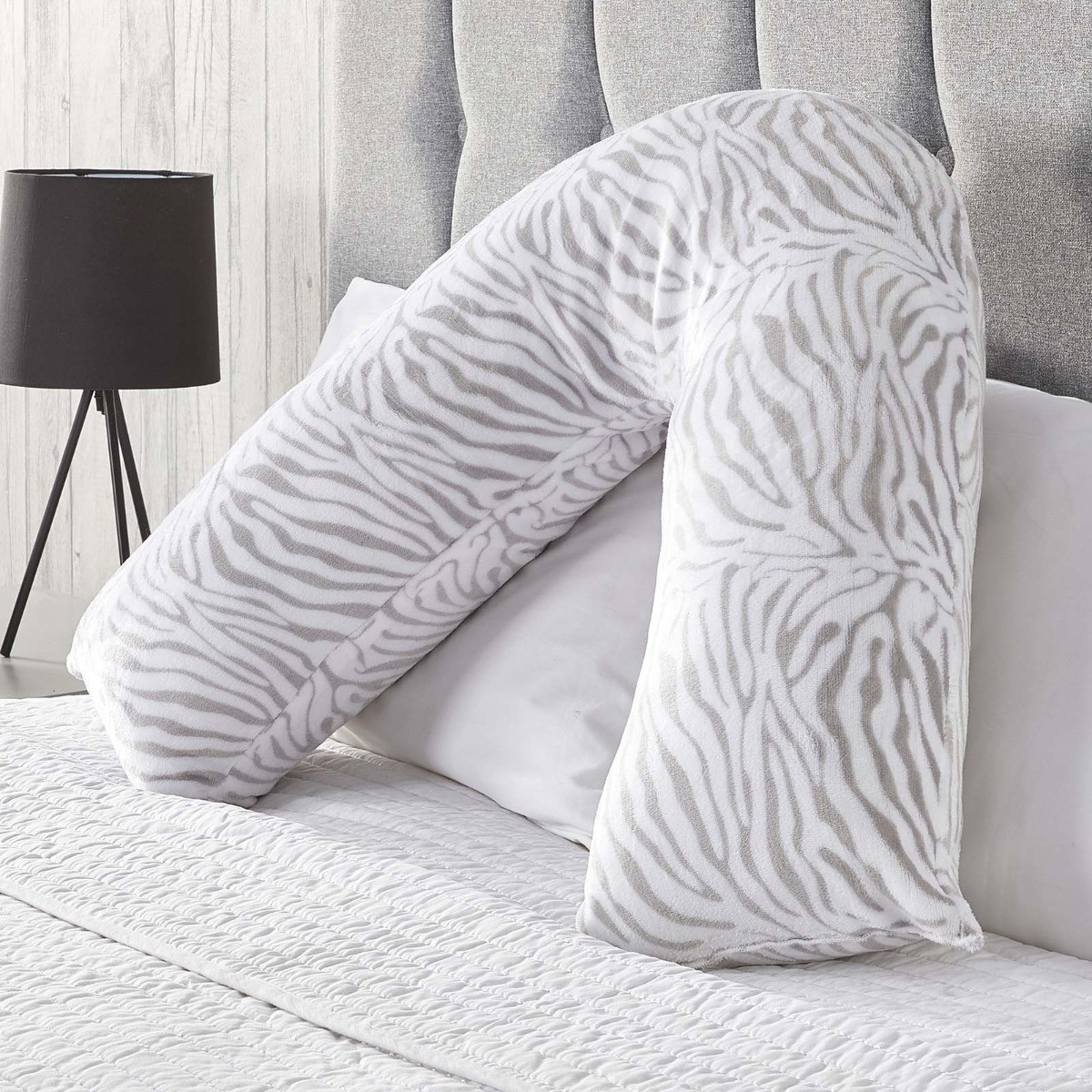 Huggleland Zebra V Shape Cushion Grey/White