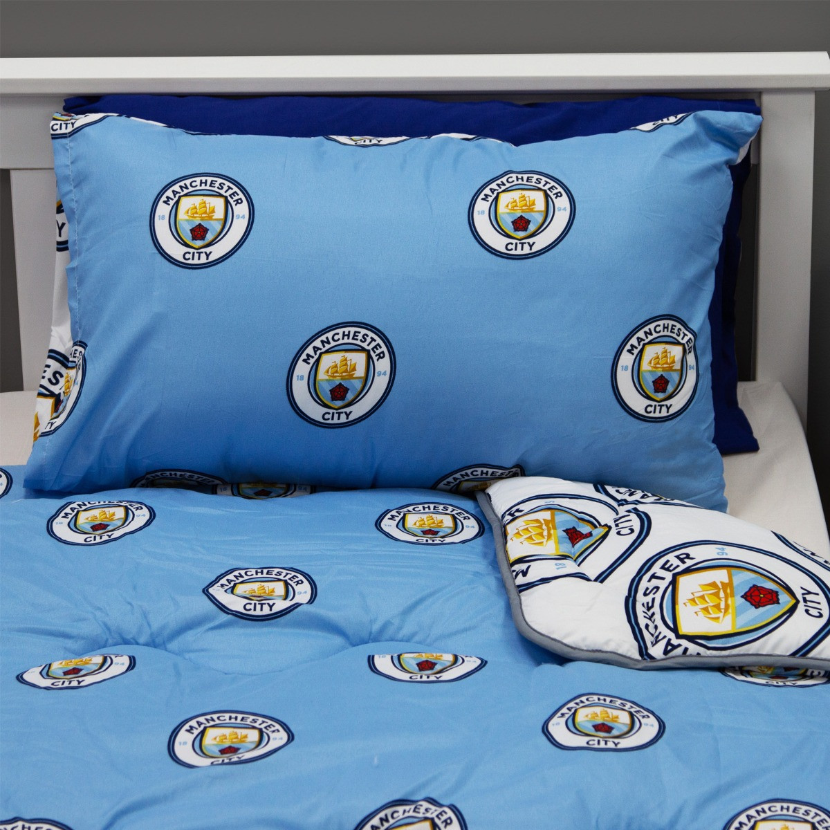 Blue Manchester City 100% Cotton Single Duvet Cover And Pillowcase Set | Laura Ashley