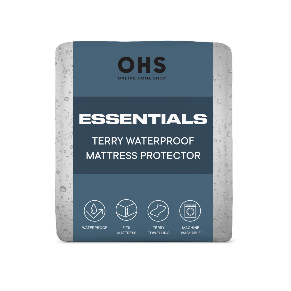 OHS Terry Waterproof Mattress Protector, White - Double>
