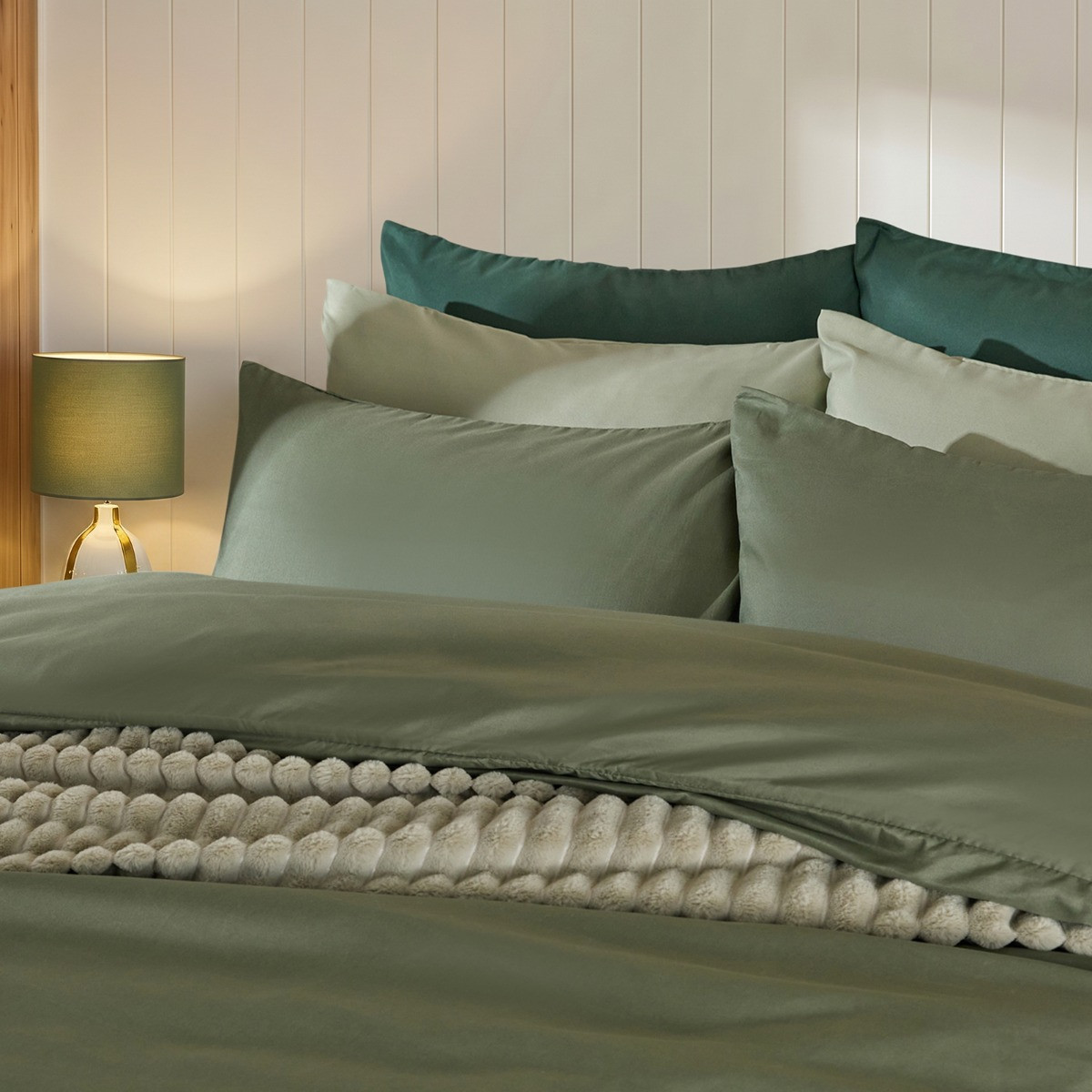 OHS Plain Duvet Cover Set, Woodland Green - Single>