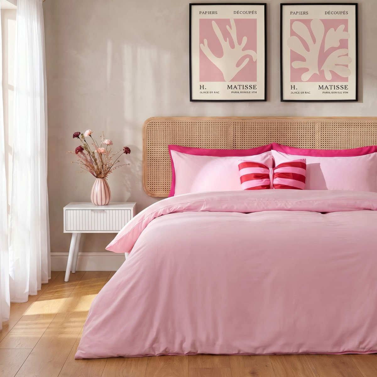 OHS Plain Duvet Cover Set , Pink - Double>