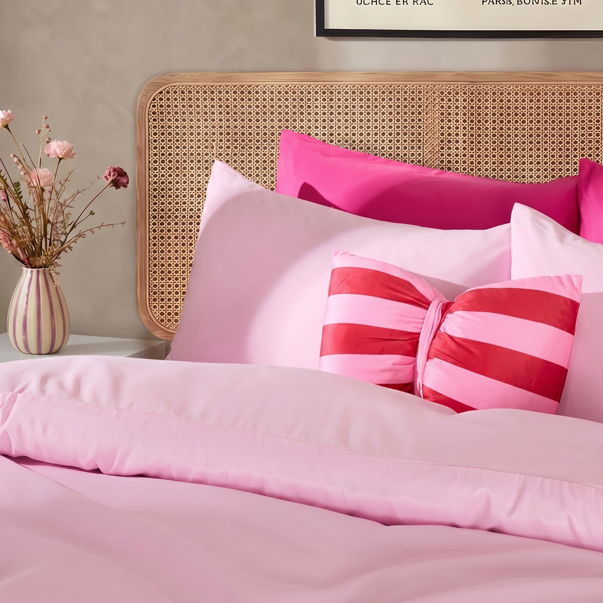 OHS Plain Duvet Cover Set , Pink - Double>