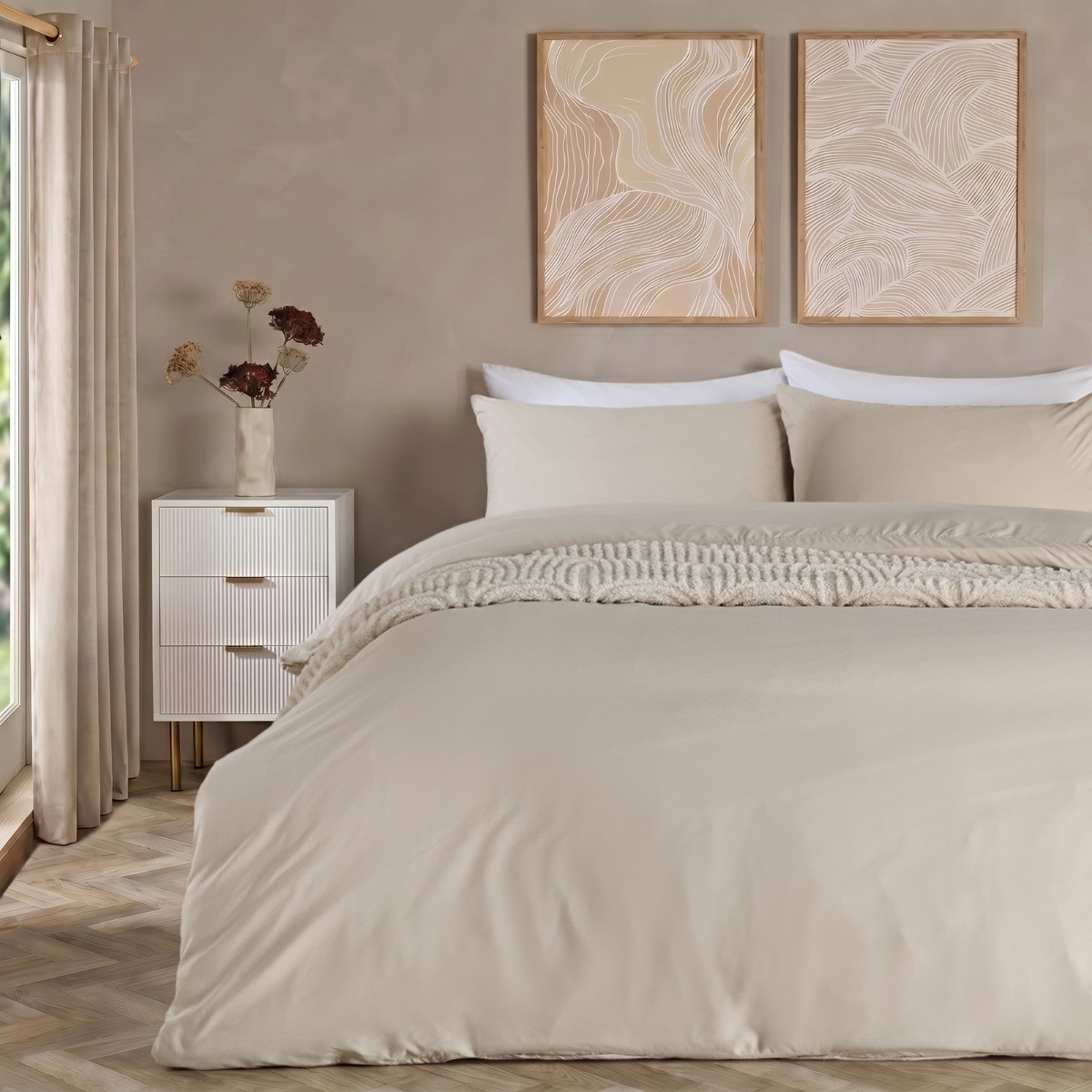 OHS Plain Duvet Cover Set - Stone>