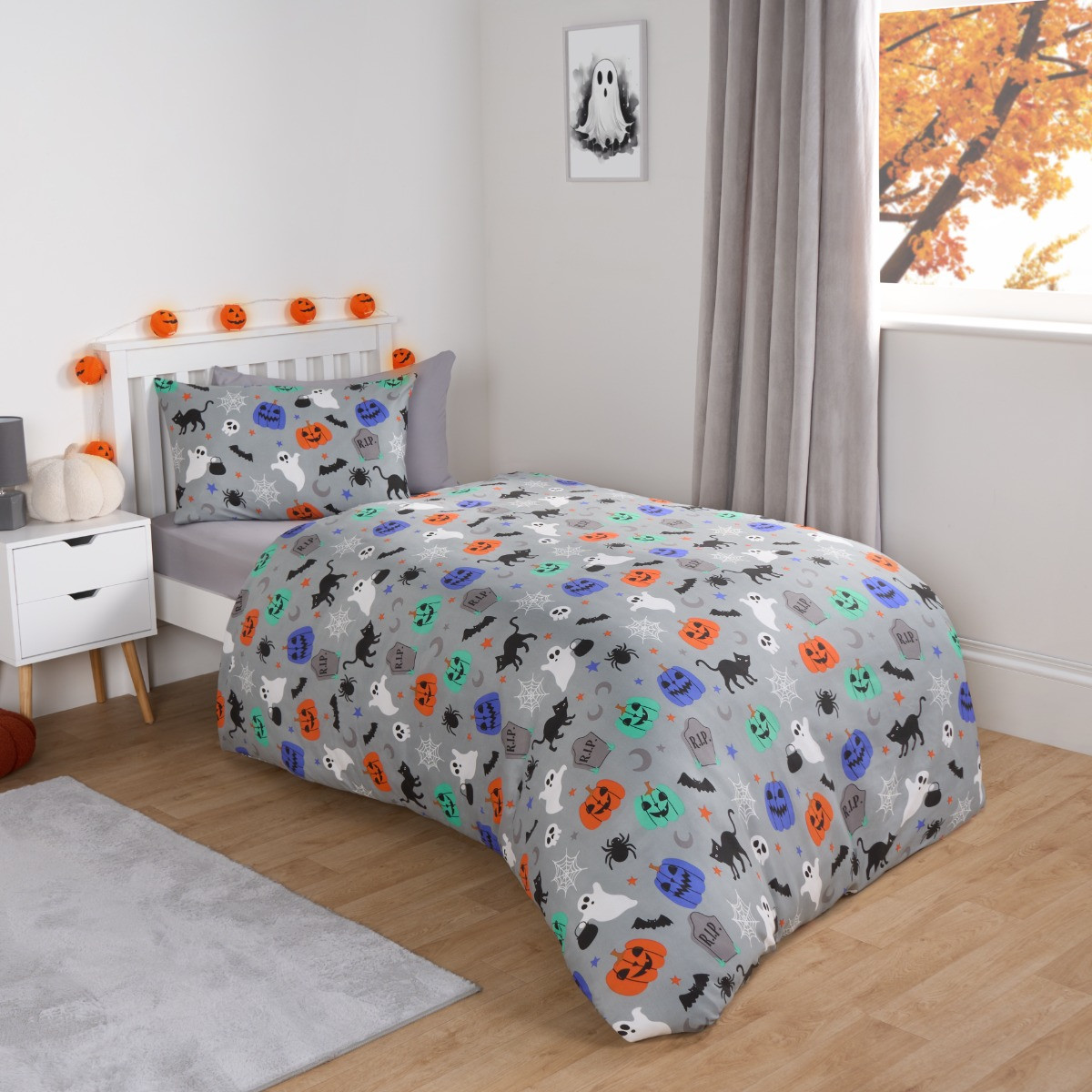 OHS Halloween Duvet Cover Set - Grey>