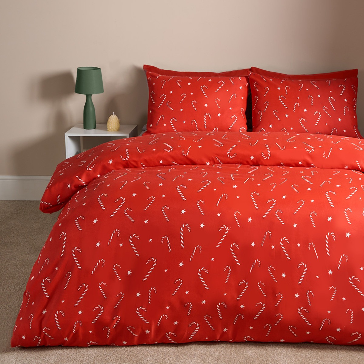 OHS Christmas Candy Cane Duvet Cover Set - Red>