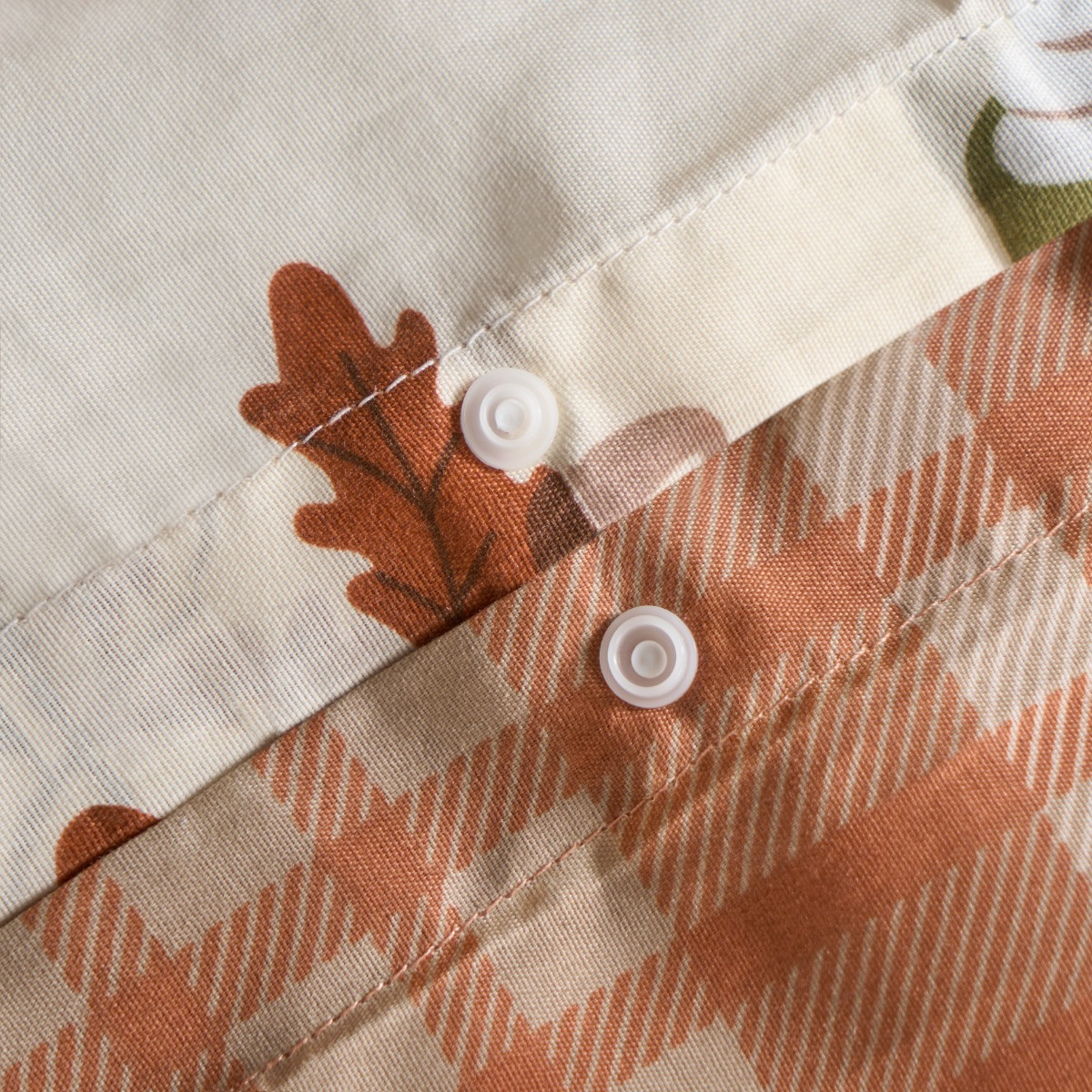 OHS Autumnal Novelty Checked Reversible Duvet Cover Set, Cream/Rust - King>