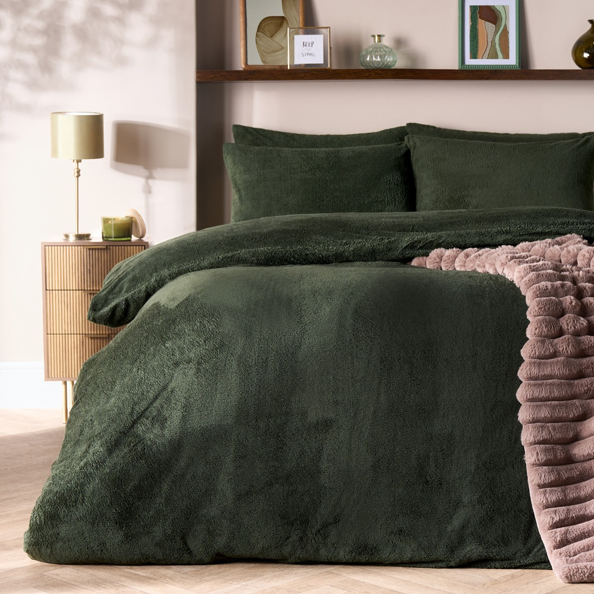 OHS Teddy Fleece Duvet Cover Set - Woodland Green >