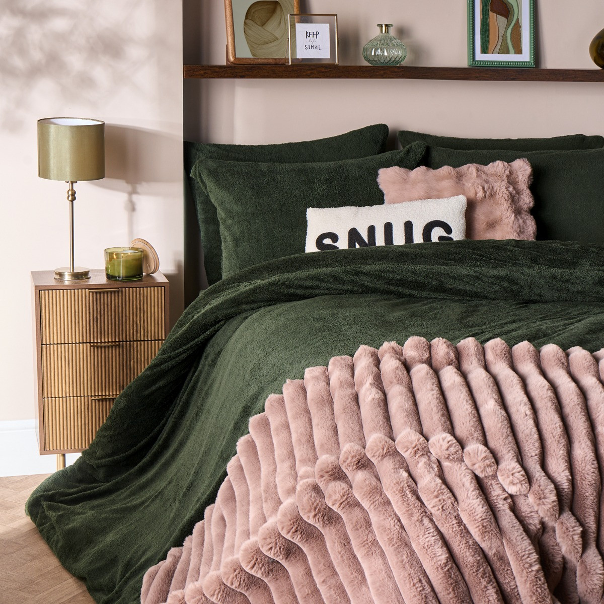 OHS Teddy Fleece Duvet Cover Set, Woodland Green - Double>