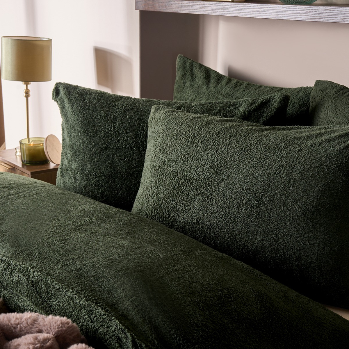 OHS Teddy Fleece Duvet Cover Set, Woodland Green - King>