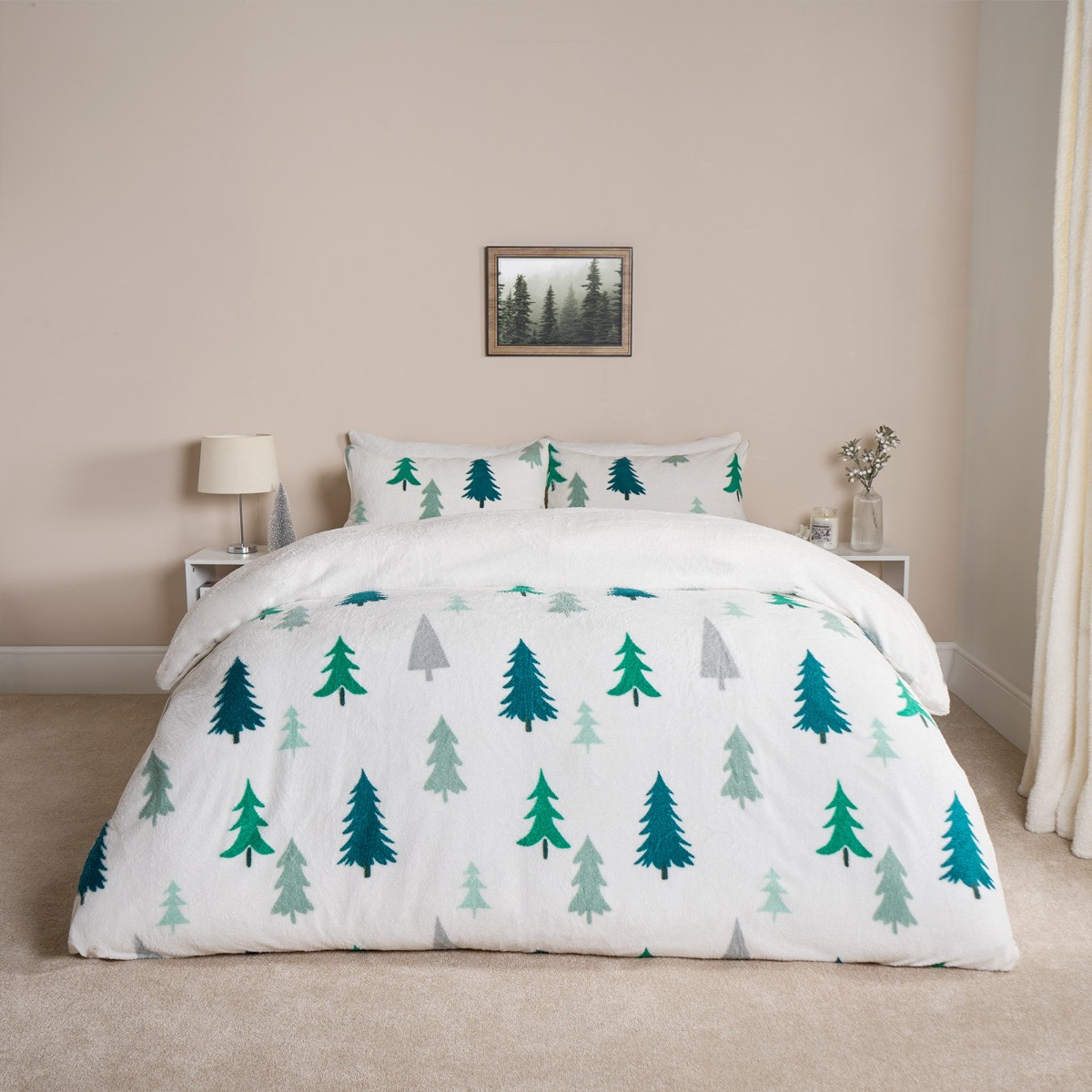 OHS Christmas Tree Teddy Duvet Set, Green - Single >