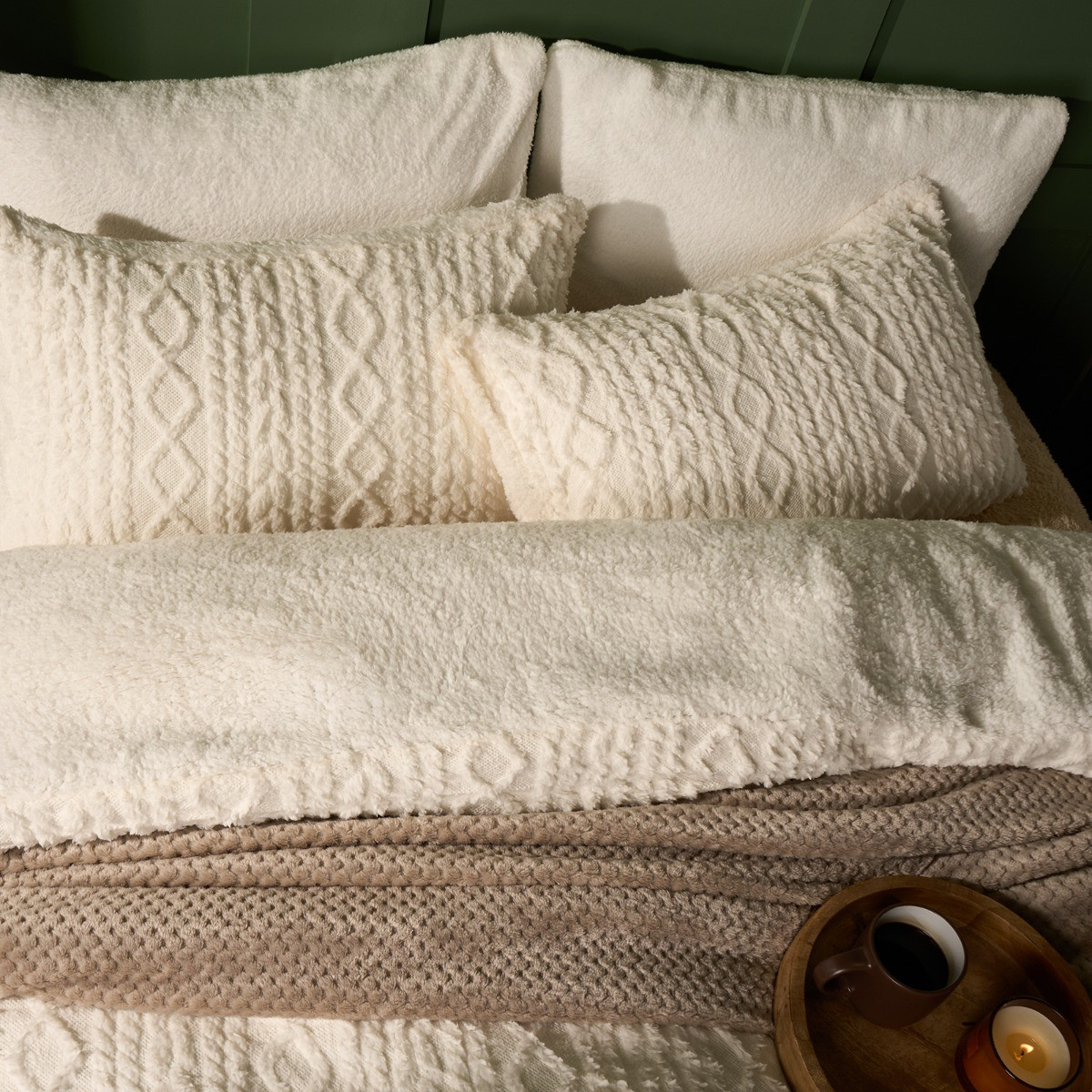 OHS Cable Knit Sherpa Fleece Duvet Cover Set - Cream>