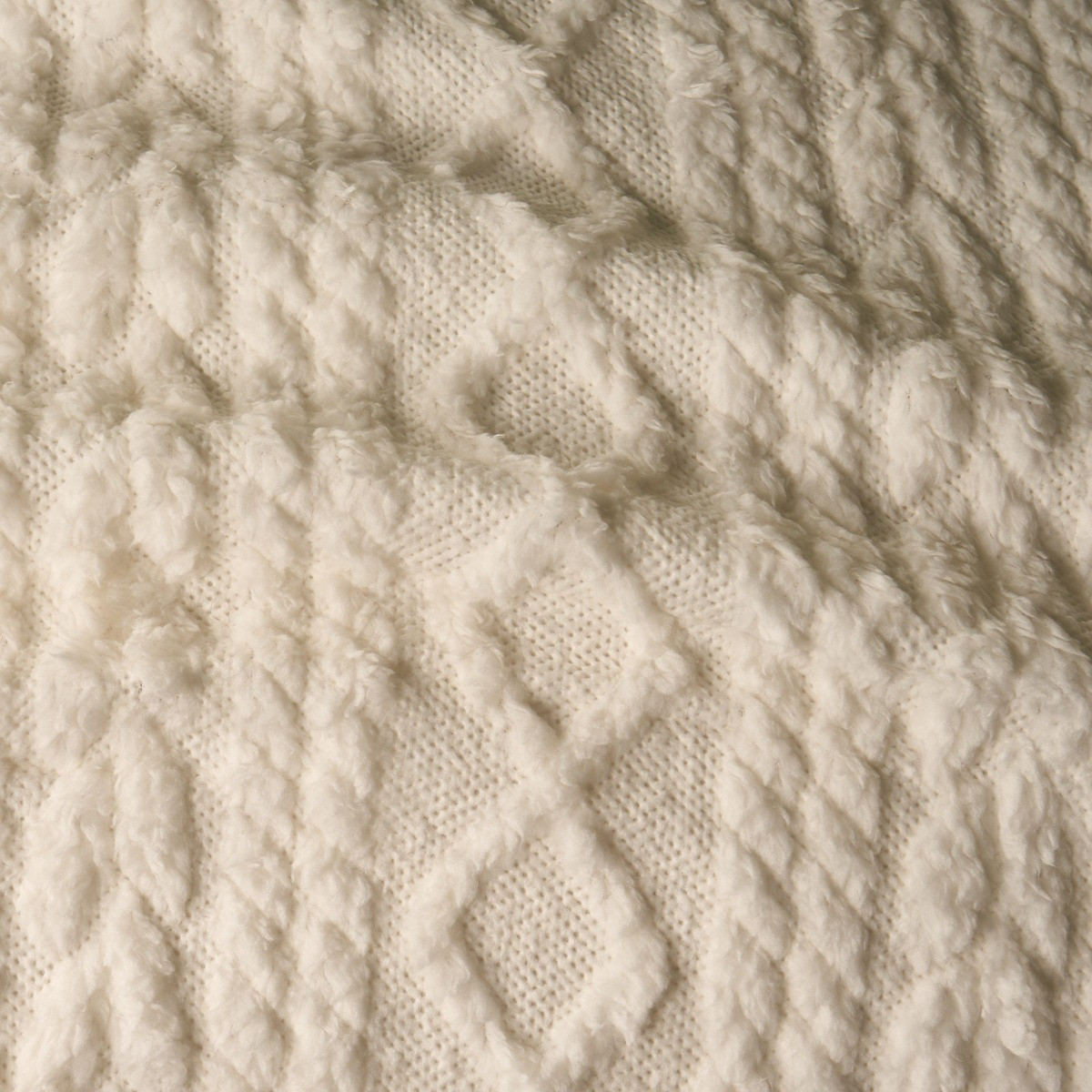 OHS Cable Knit Sherpa Fleece Duvet Set, Cream - Double >