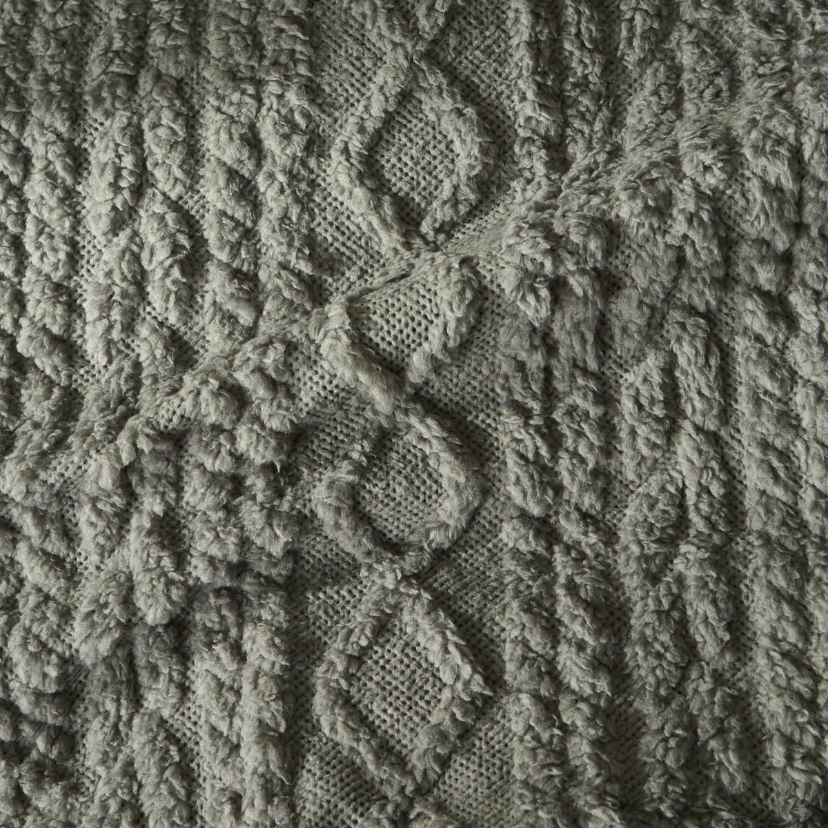 OHS Cable Knit Sherpa Fleece Duvet Cover Set, Grey - King >