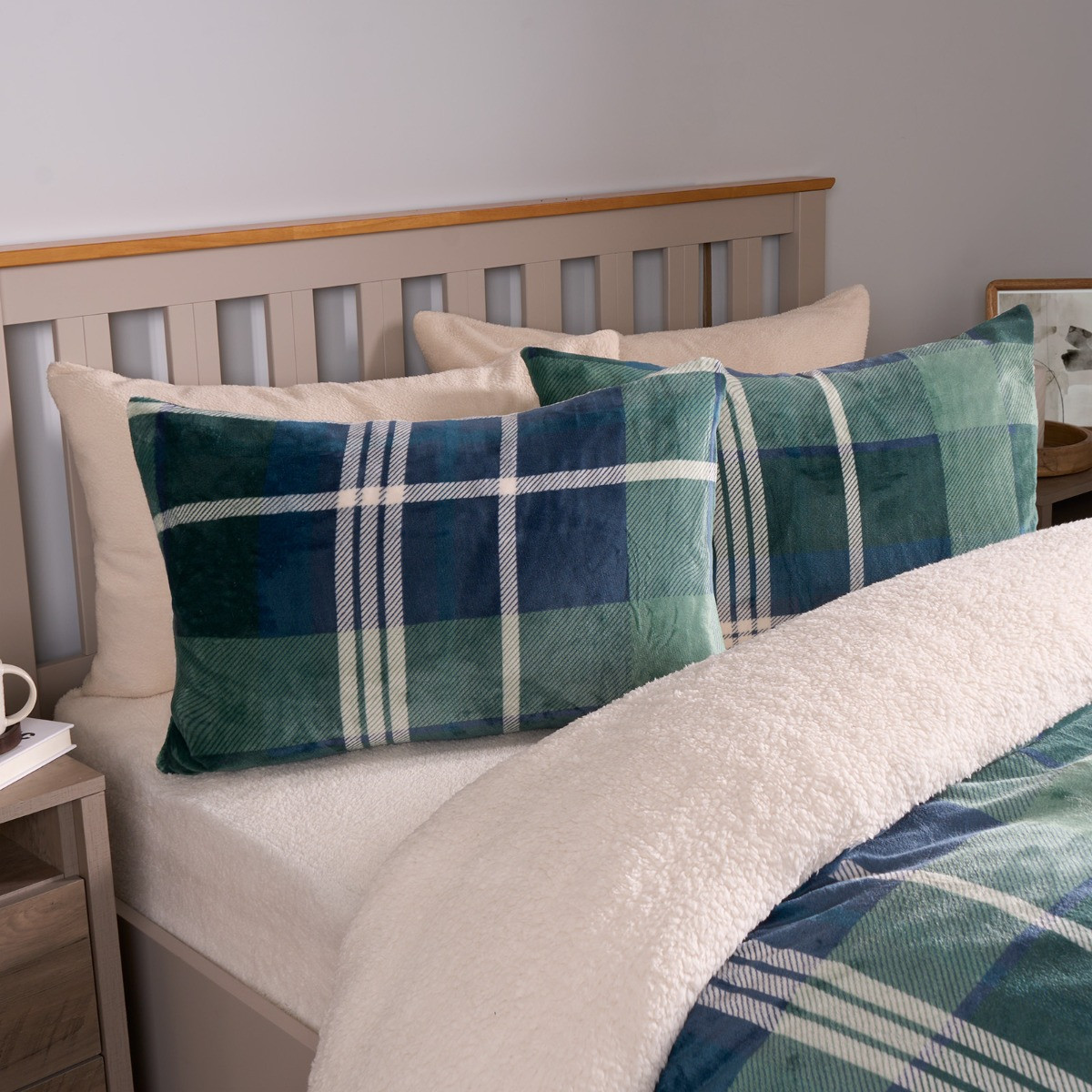 OHS Hudson Check Fleece Duvet Set - Navy/Green>