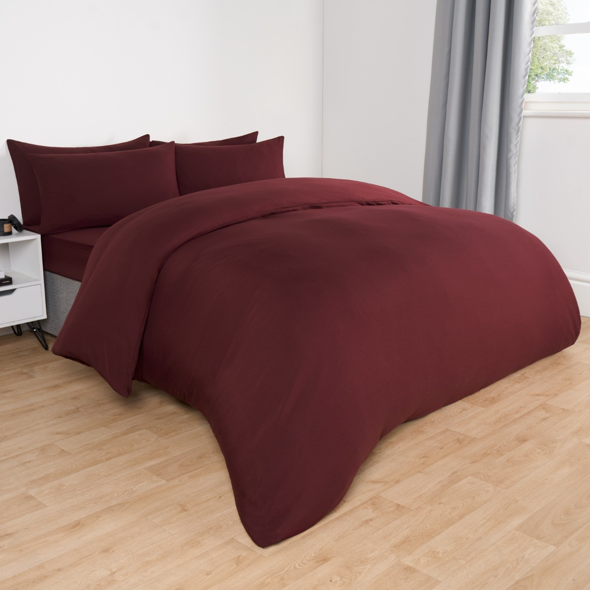 OHS Plain Duvet Cover Set, Burgundy - Single>