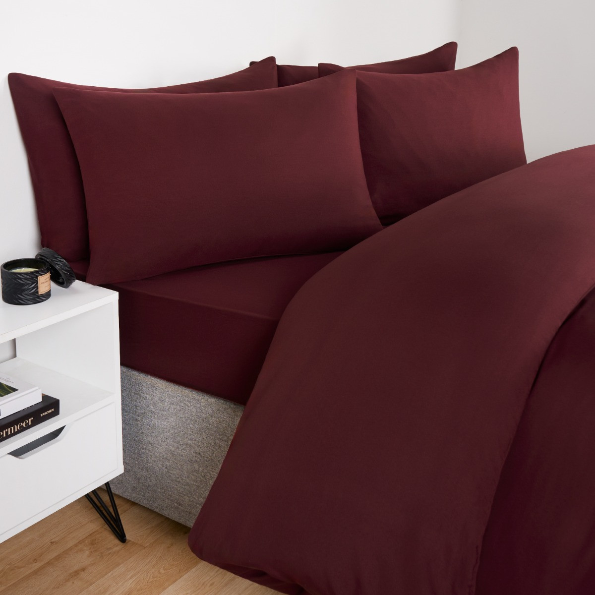 OHS Plain Duvet Cover Set, Burgundy - Superking>