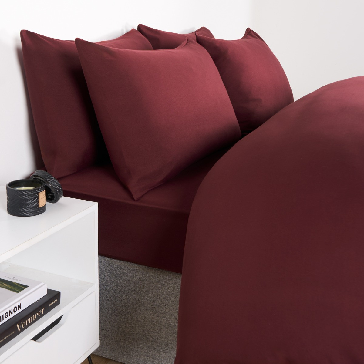 OHS Plain Duvet Cover Set, Burgundy - Double >