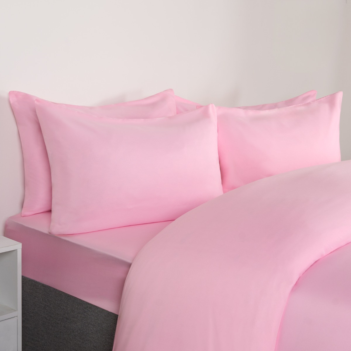 OHS Plain Duvet Cover Set , Pink - Double>