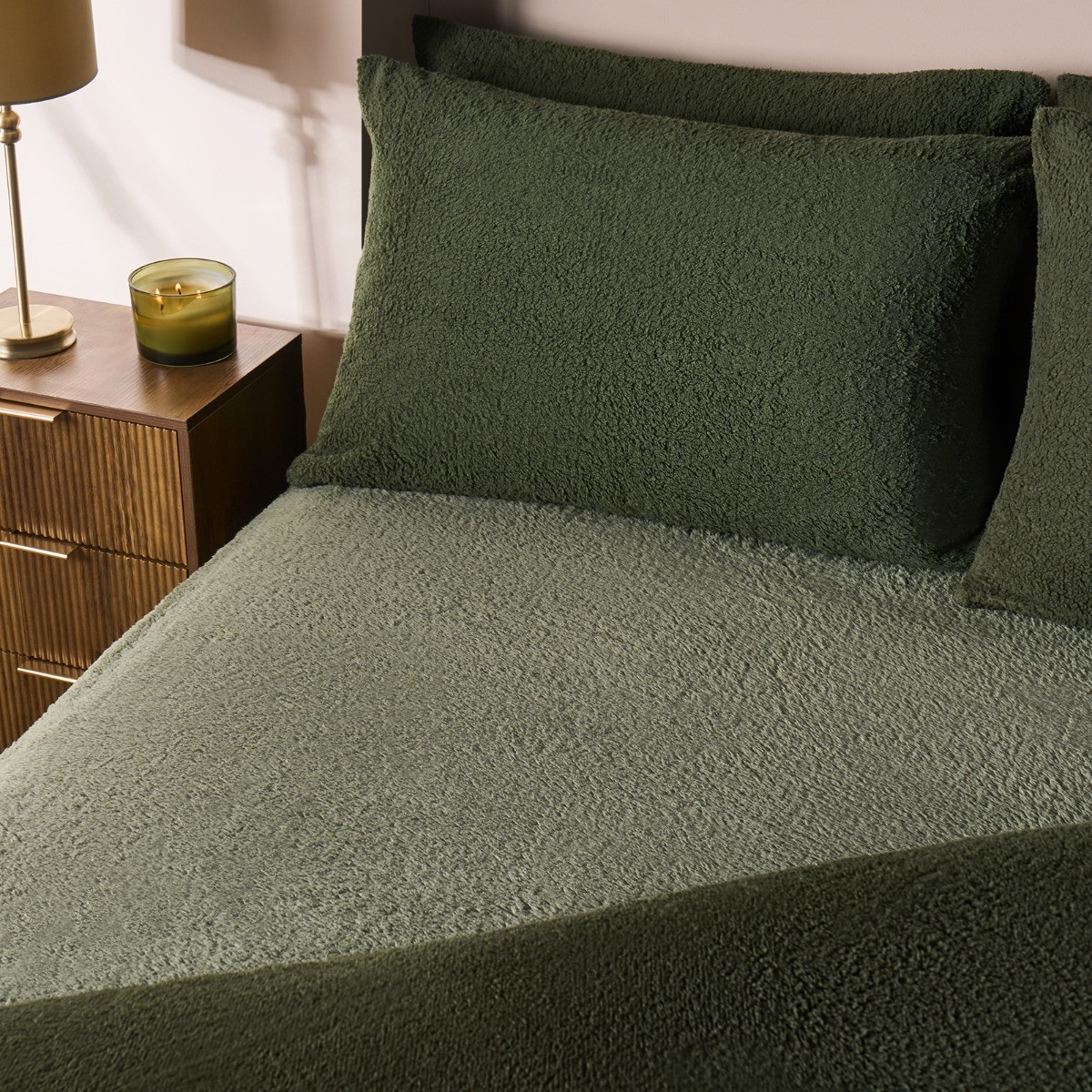 OHS Teddy Fleece Fitted Sheet, Woodland Green - King>