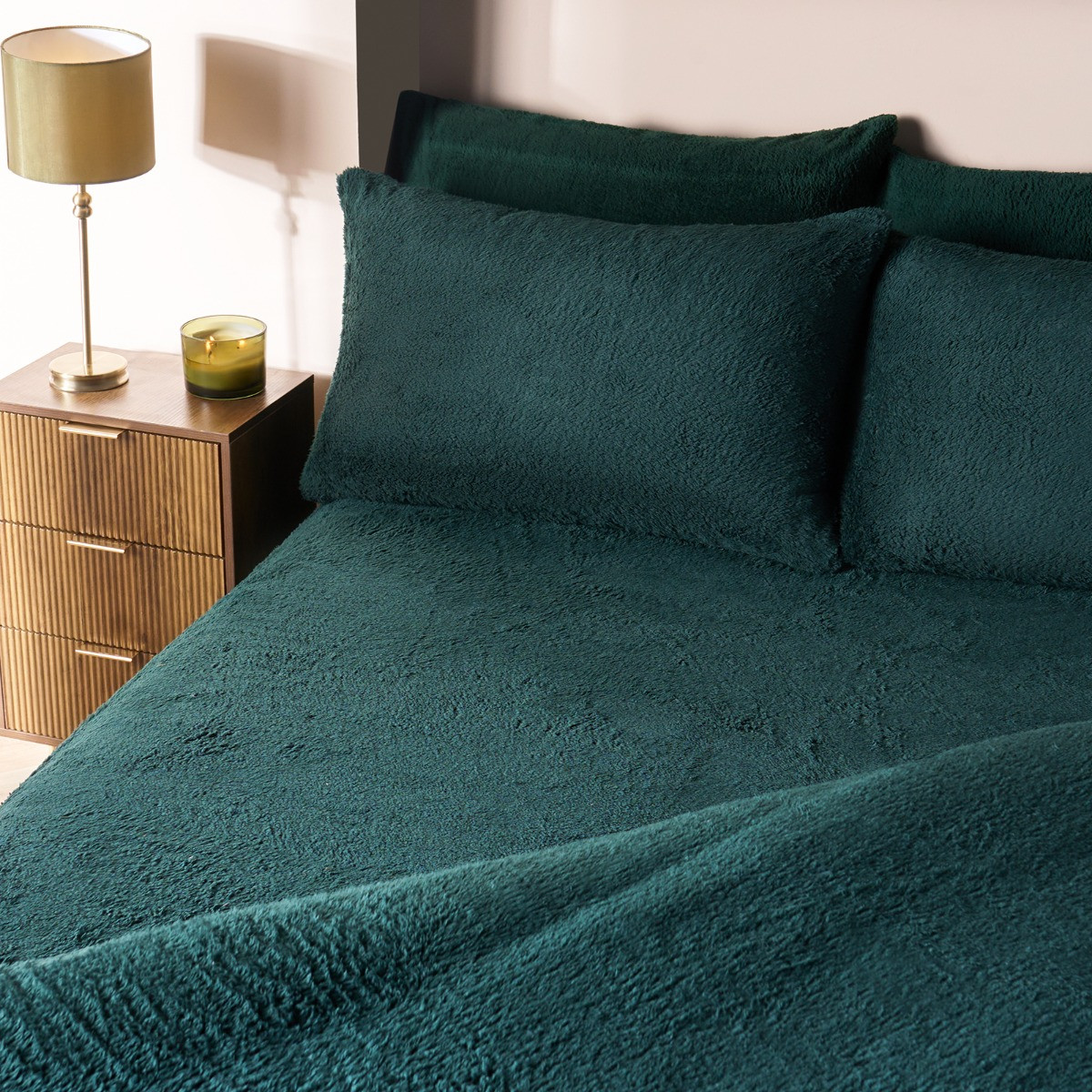 OHS Teddy Fleece Fitted Sheet, Forest Green - Superking>