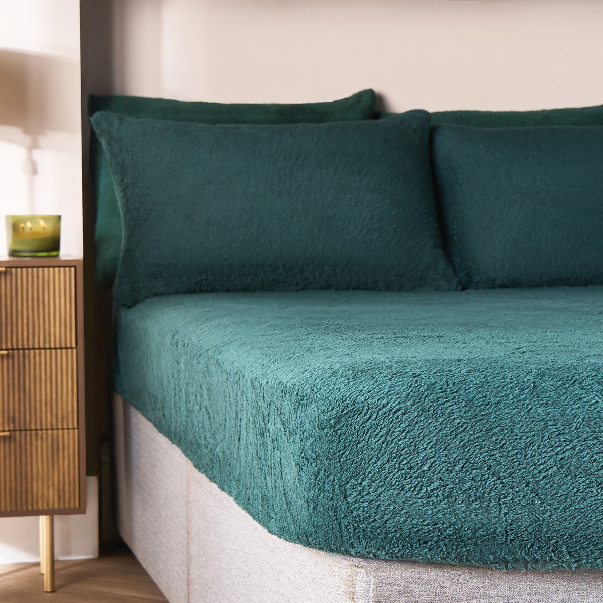 OHS Teddy Fleece Fitted Sheet, Forest Green - Single >