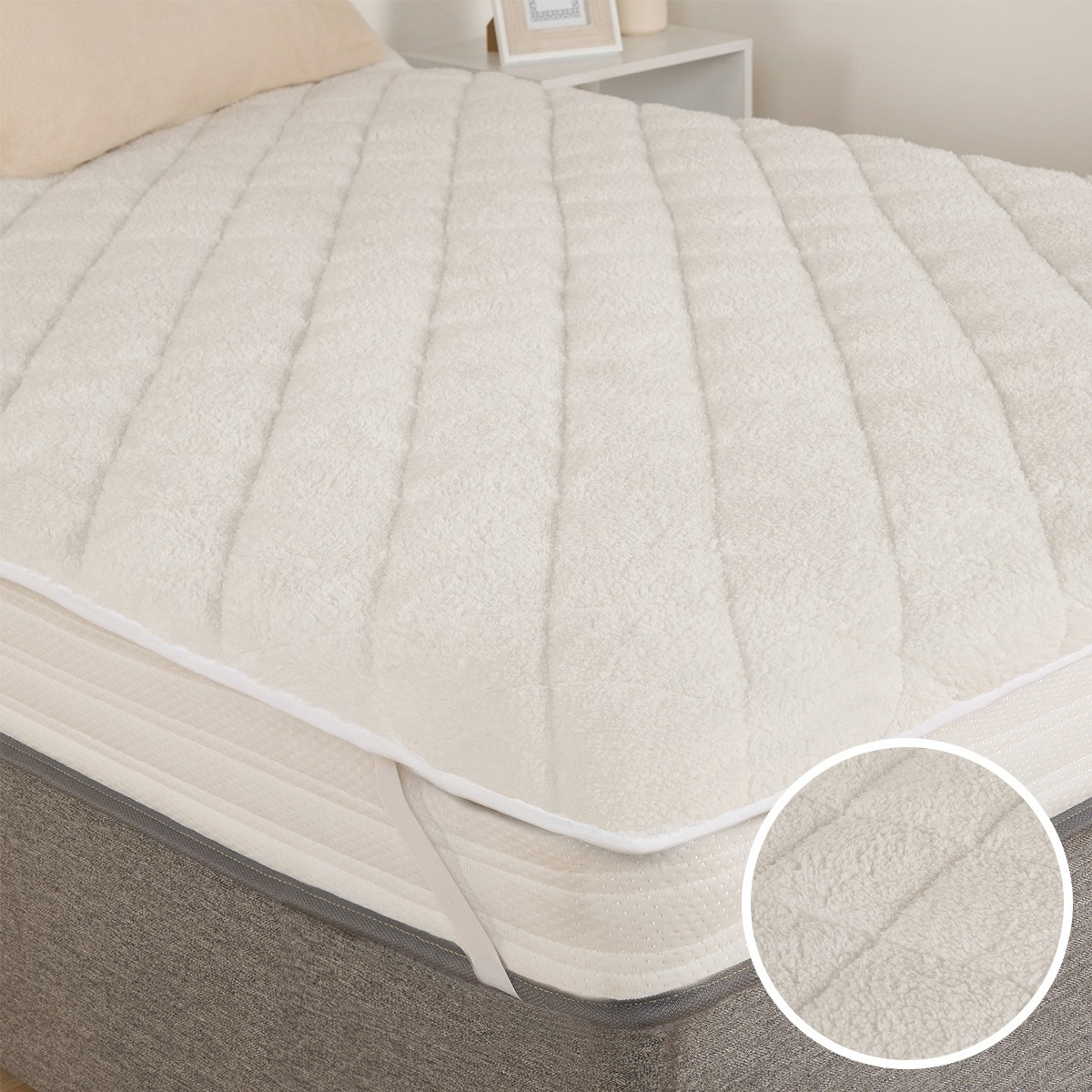 OHS Teddy Thermal Mattress Topper - Cream >