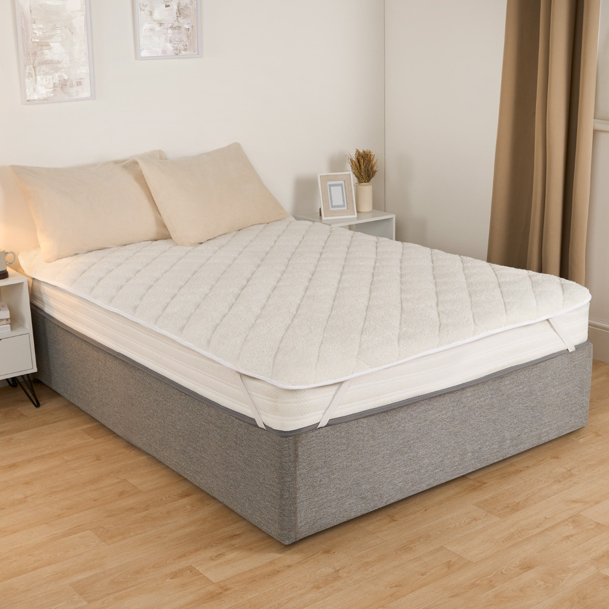 OHS Teddy Thermal Mattress Topper, Cream - Double>