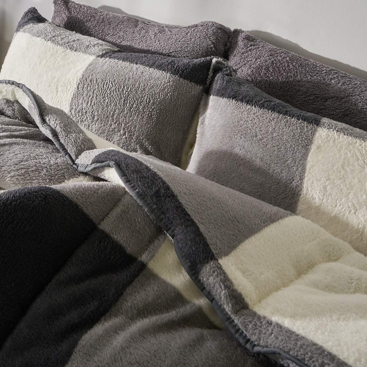 OHS Teddy Gingham Coverless 10.5 Duvet & Pillowcases, Grey - King >