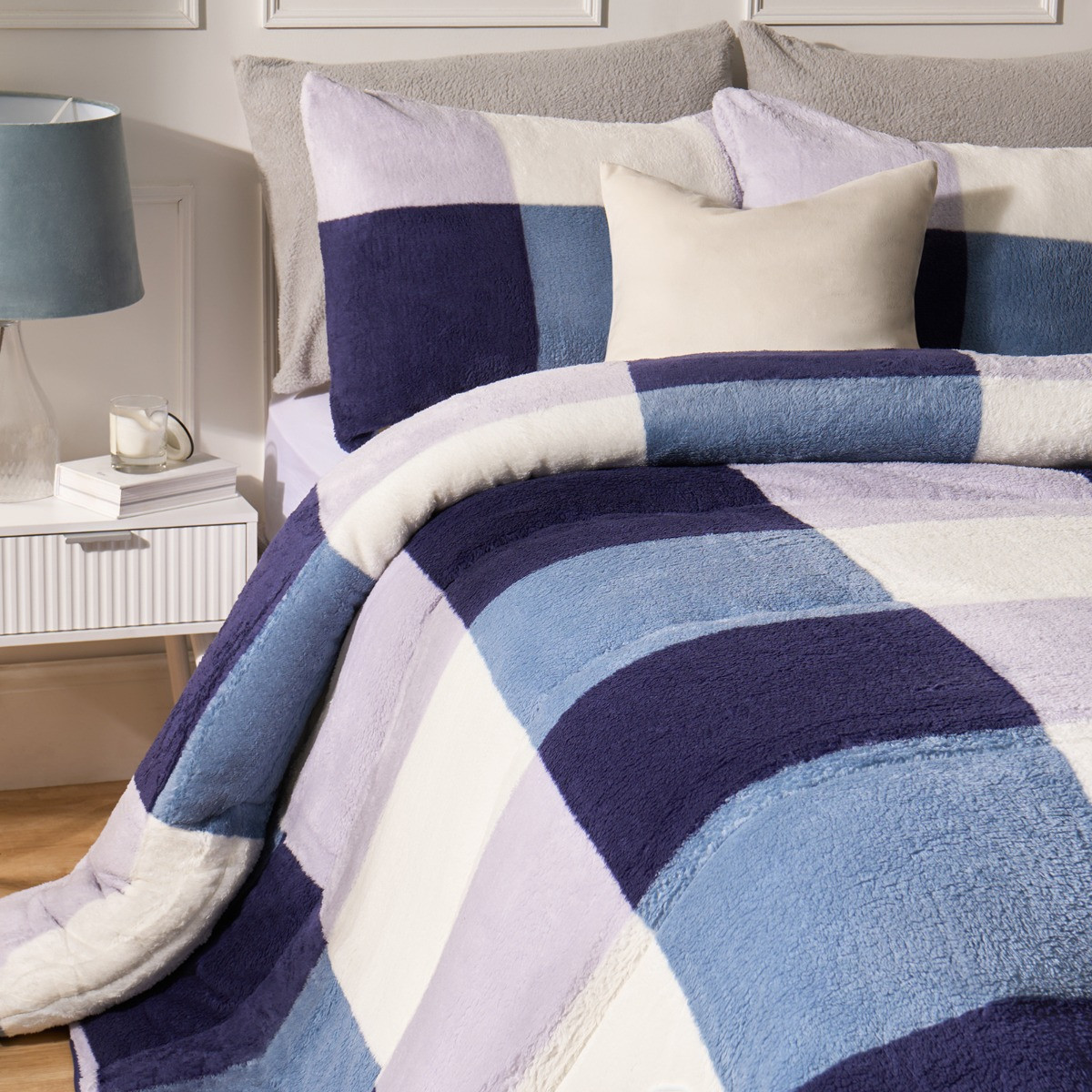 OHS Teddy Gingham Coverless 10.5 Duvet & Pillowcases - Navy >