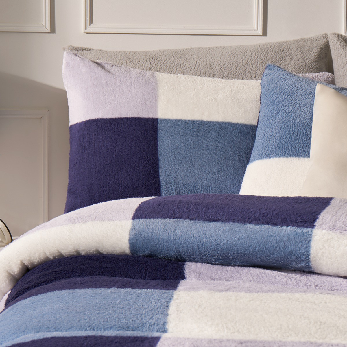 OHS Teddy Gingham Coverless 10.5 Duvet & Pillowcases, Navy - Double >