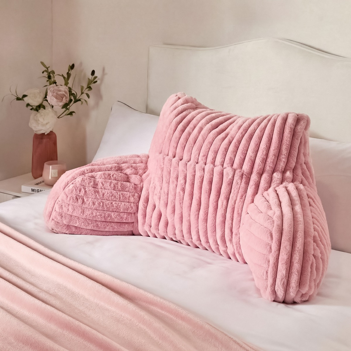 OHS Ribbed Faux Fur Cuddle Cushion with Heatable Pocket - Blush>