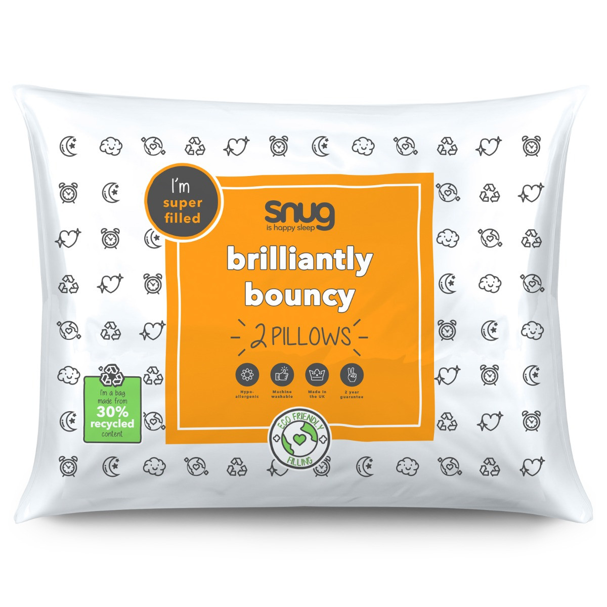 Snug 2 Pack Brilliantly Bouncy Pillow Pair - White>