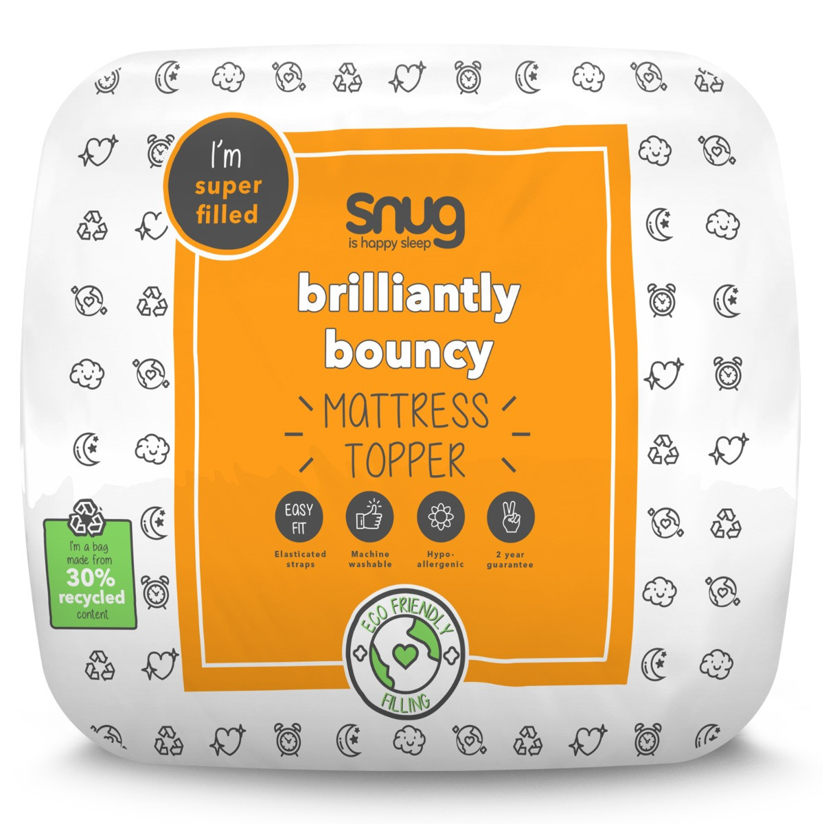 Snug Brilliantly Bouncy Mattress Topper, White King