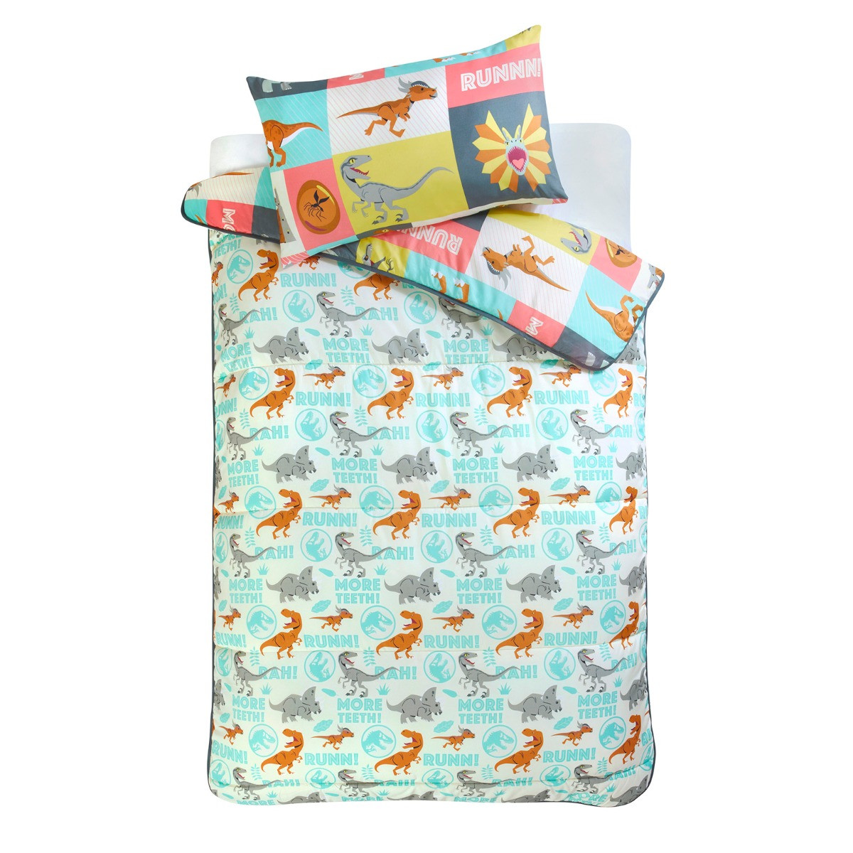 Jurassic World Dinosaur Patches Reversible Coverless Duvet Set - Multi>