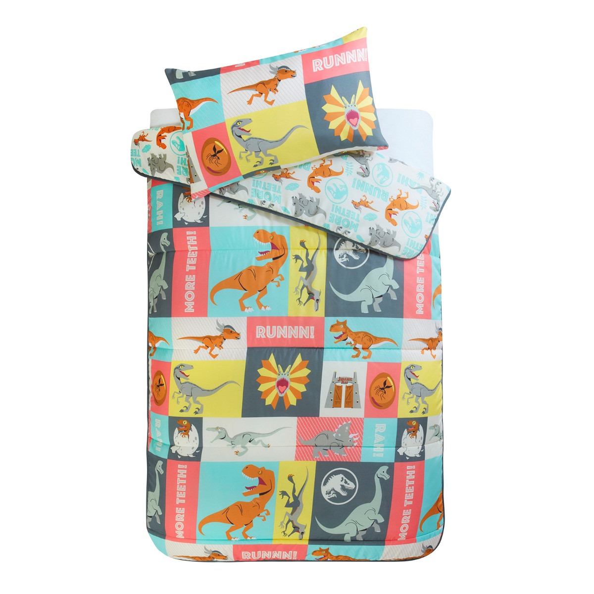 Jurassic World Dinosaur Patches Reversible Coverless Duvet Set, Multi - Junior>