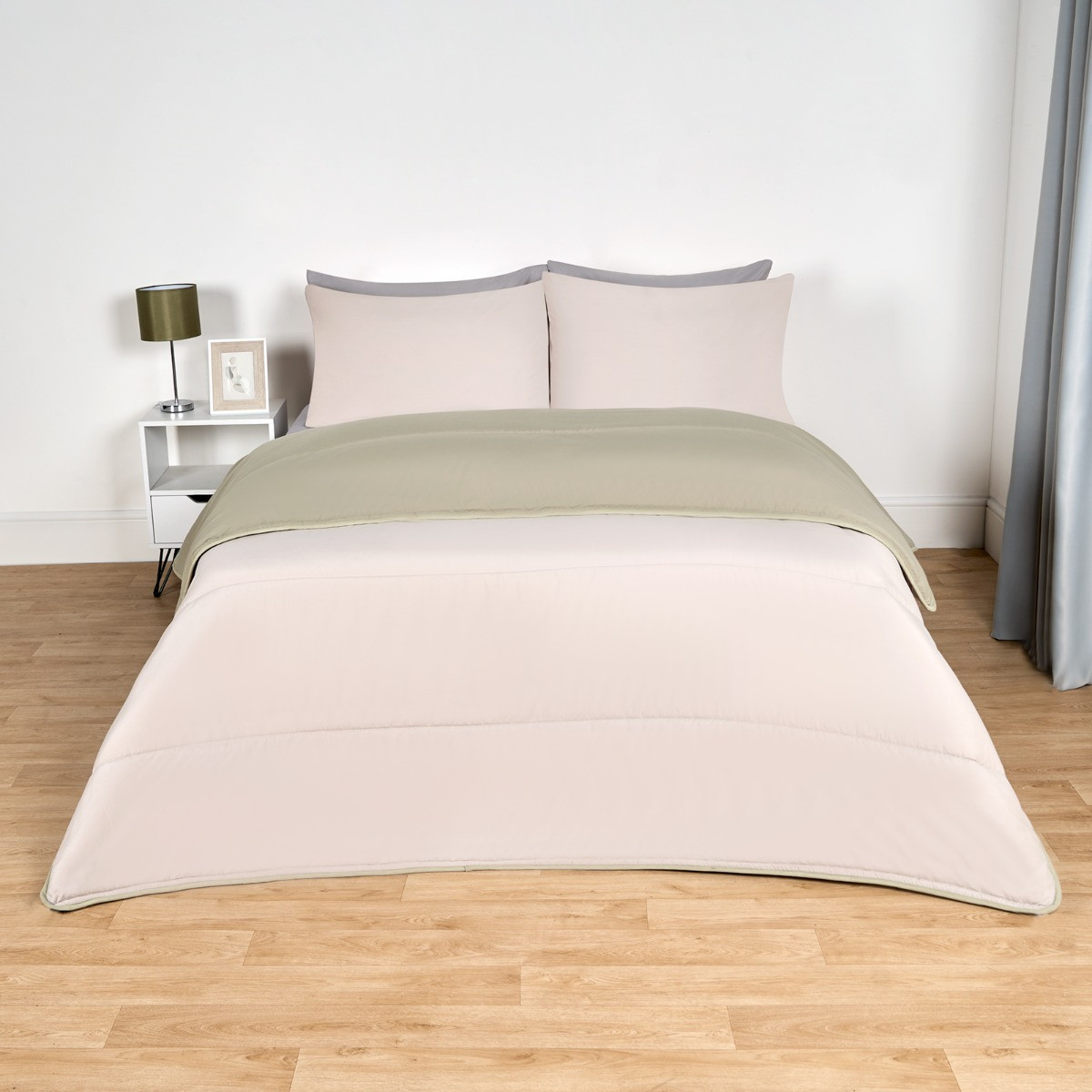 OHS Coverless 10.5 Tog Reversible Duvet & Pillowcase, Sage/Natural - Single >