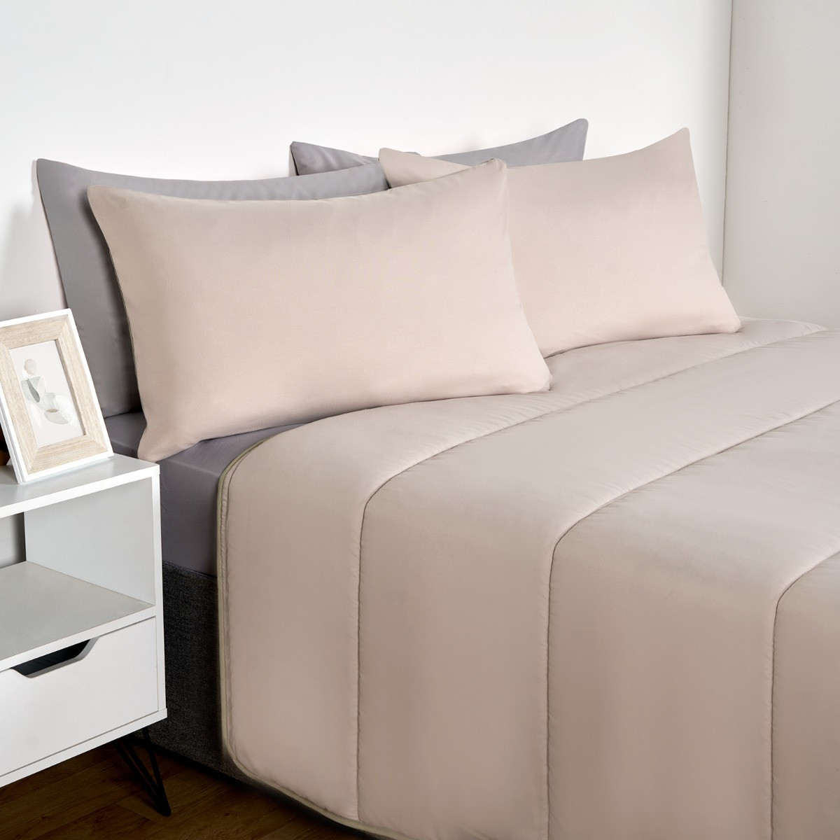 OHS Coverless 10.5 Tog Reversible Duvet & Pillowcase, Sage/Natural - Single >