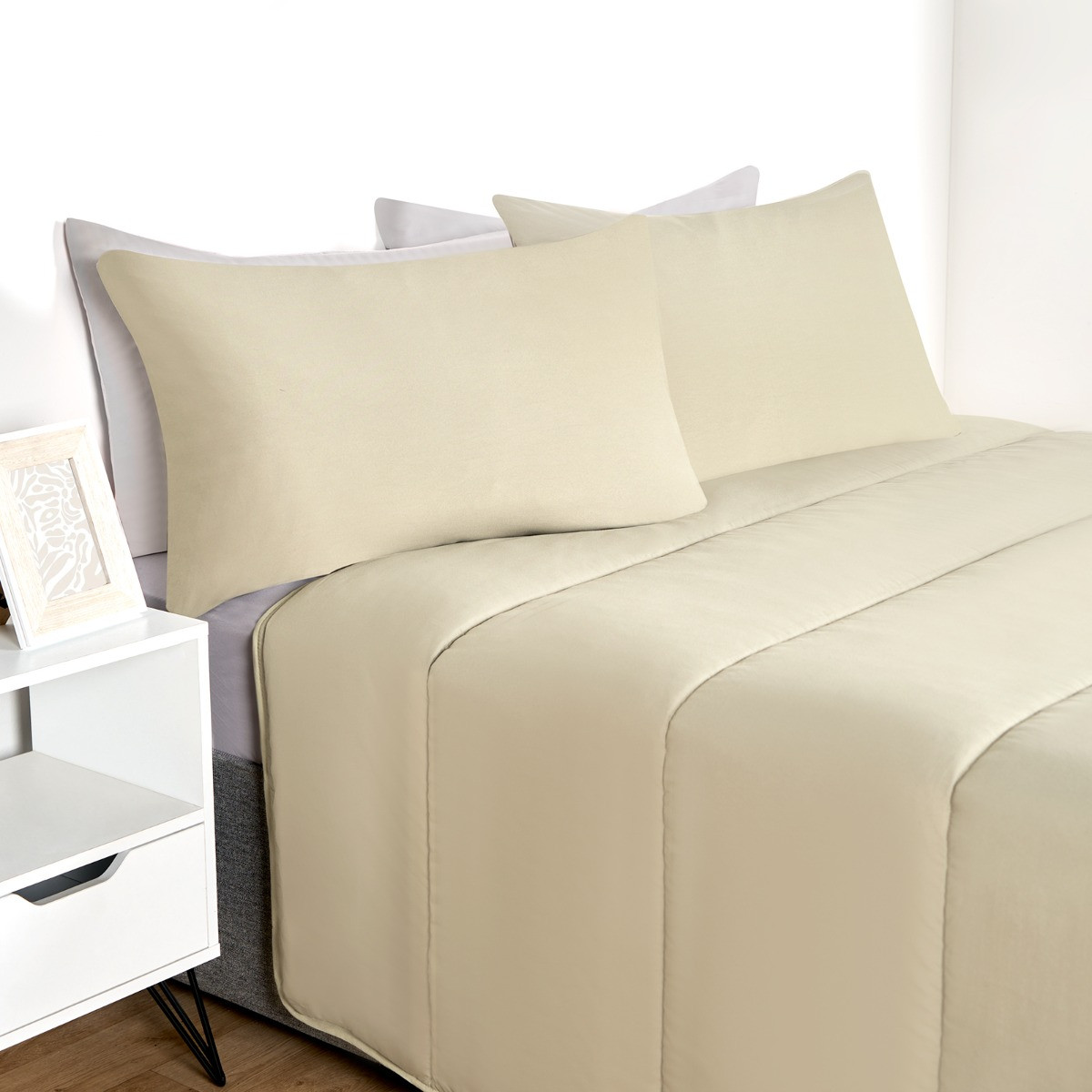 OHS Coverless 10.5 Tog Reversible Duvet & Pillowcase, Sage/Natural - Single >