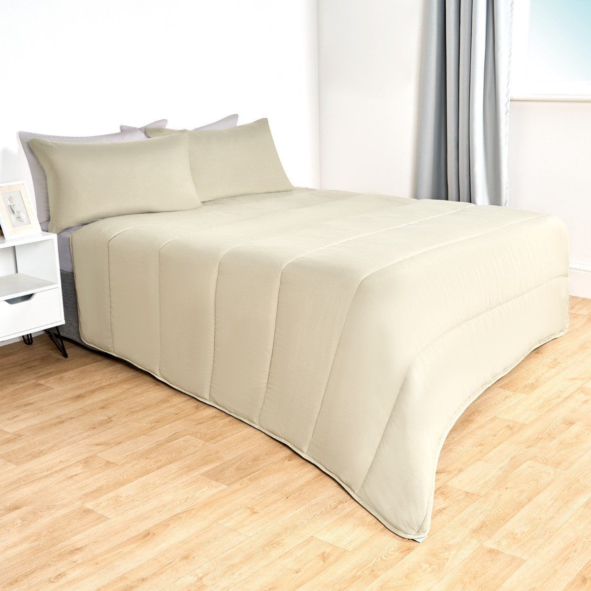 OHS Coverless 10.5 Tog Reversible Duvet & Pillowcase, Sage/Natural - Single >