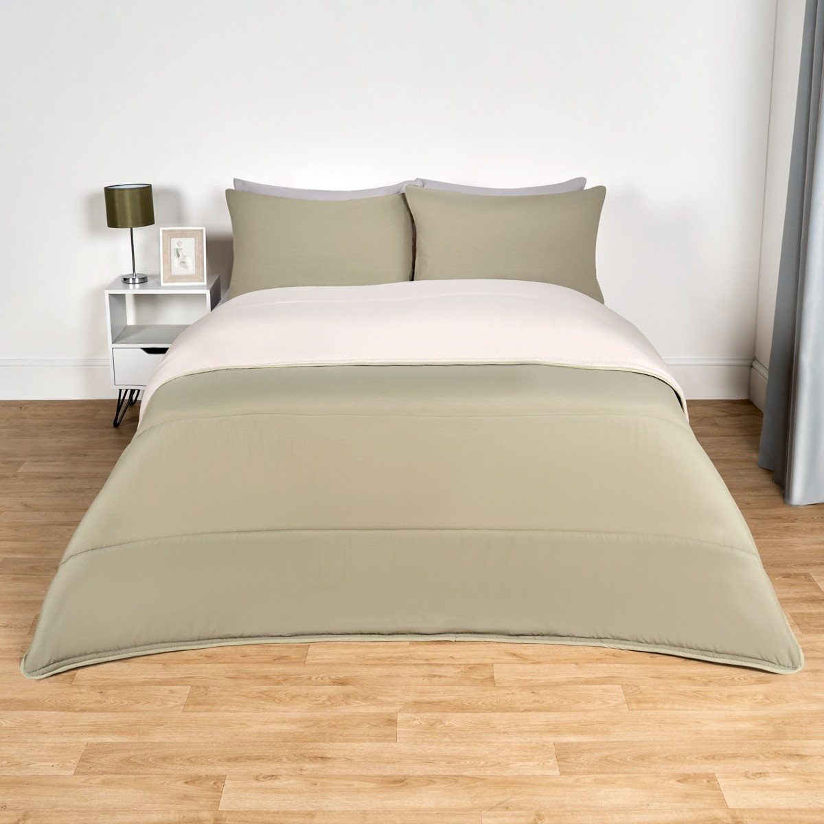 OHS Coverless 10.5 Tog Reversible Duvet & Pillowcase, Sage/Natural - Single >