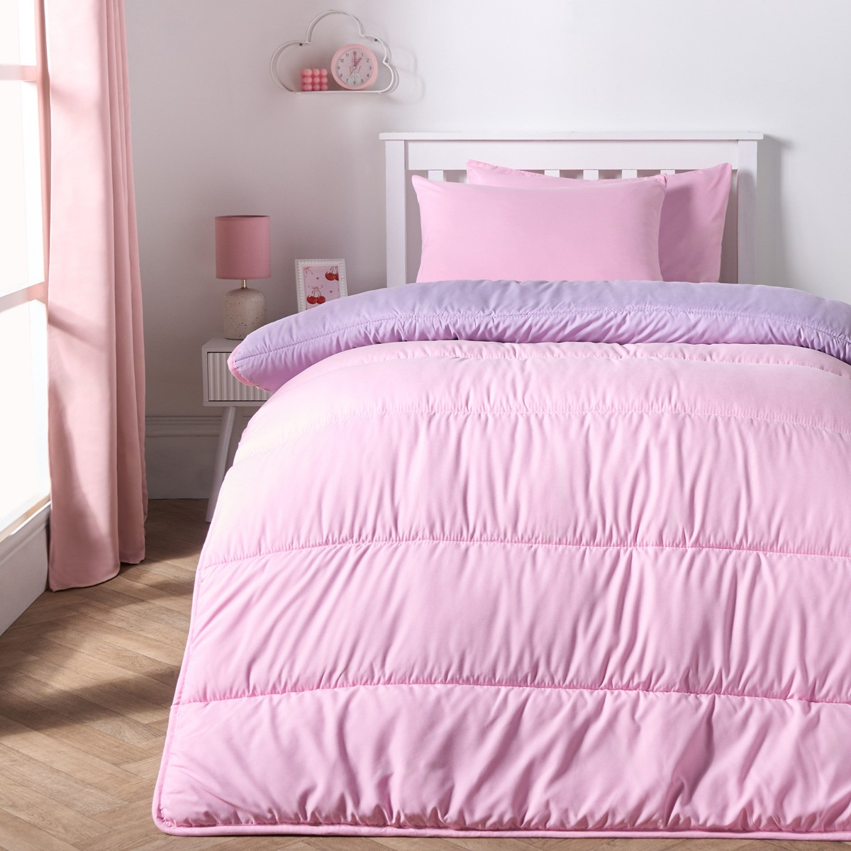 OHS Coverless 10.5 Tog Reversible Duvet & Pillowcase - Pink/Lilac>