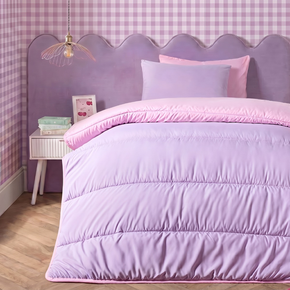 OHS Coverless 10.5 Tog Reversible Duvet & Pillowcase - Pink/Lilac>