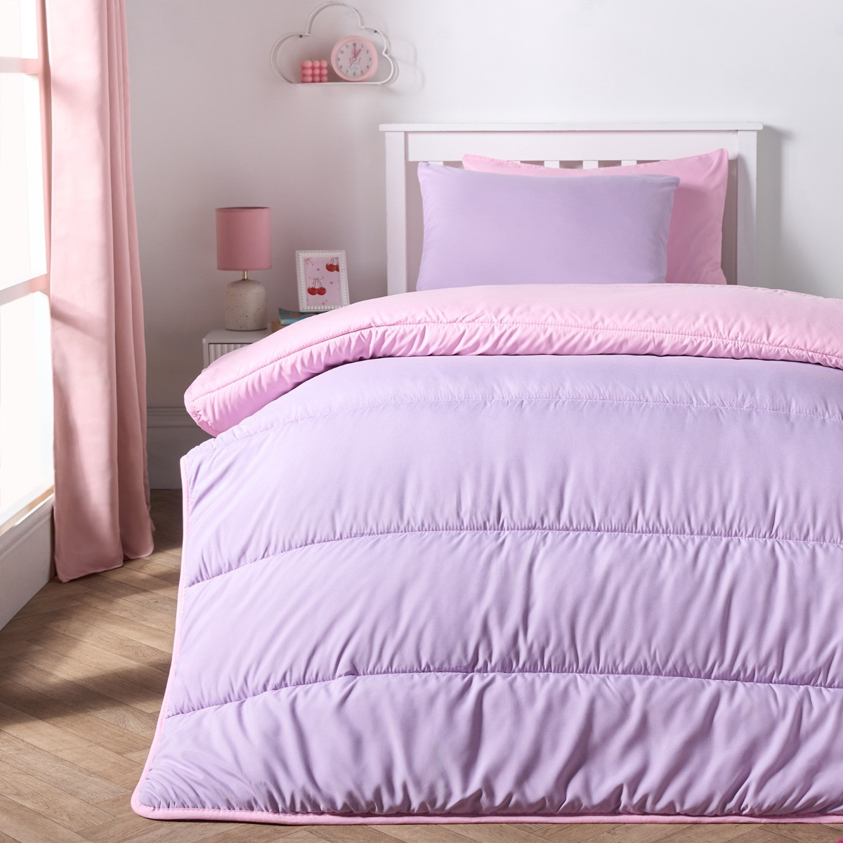 OHS Coverless 10.5 Tog Reversible Duvet & Pillowcase, Pink/Lilac - Single >