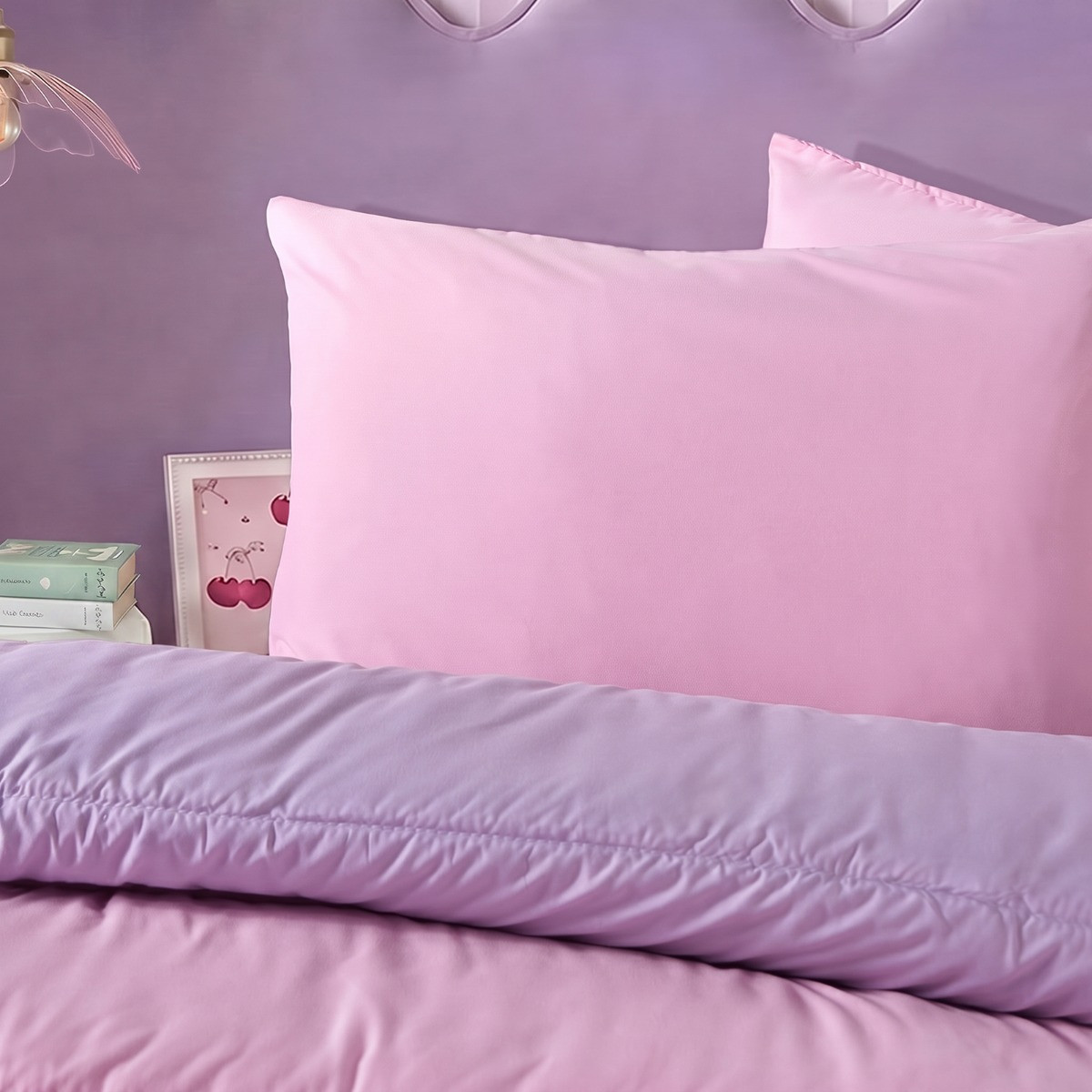 OHS Coverless 10.5 Tog Reversible Duvet & Pillowcase - Pink/Lilac>