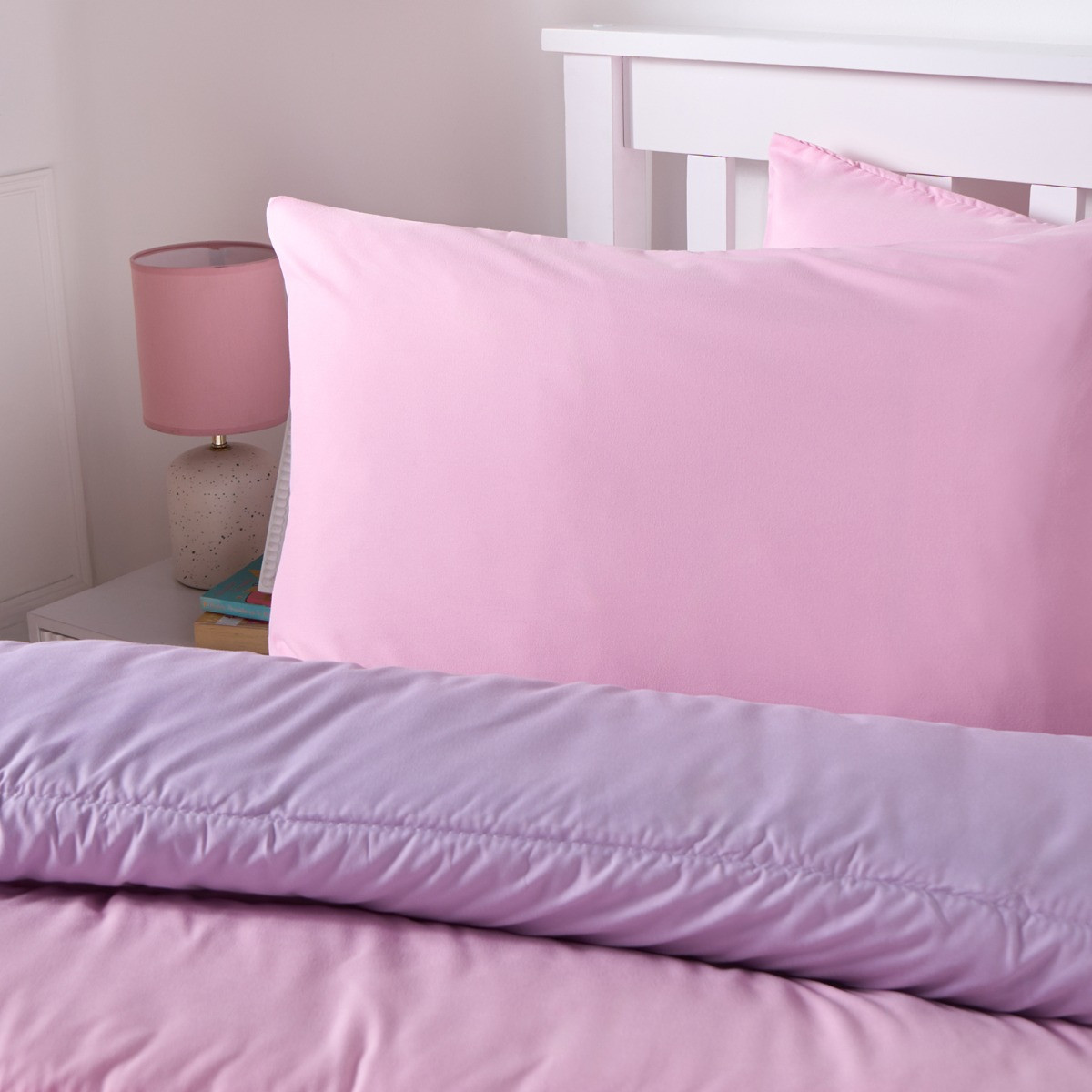 OHS Coverless 10.5 Tog Reversible Duvet & Pillowcase - Pink/Lilac>