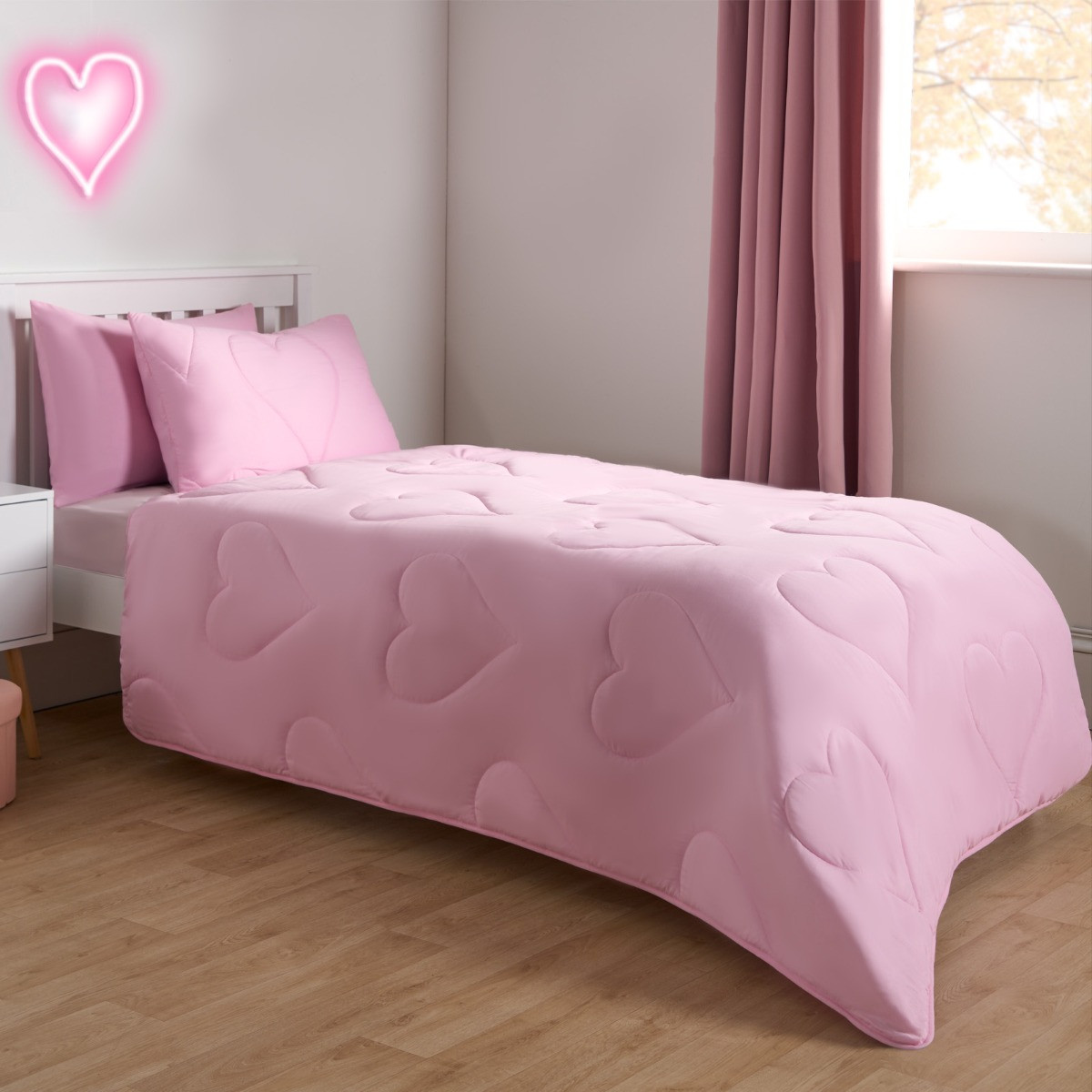 OHS Coverless Heart Quilted 7.5 Tog Duvet Set, Pink - Double>
