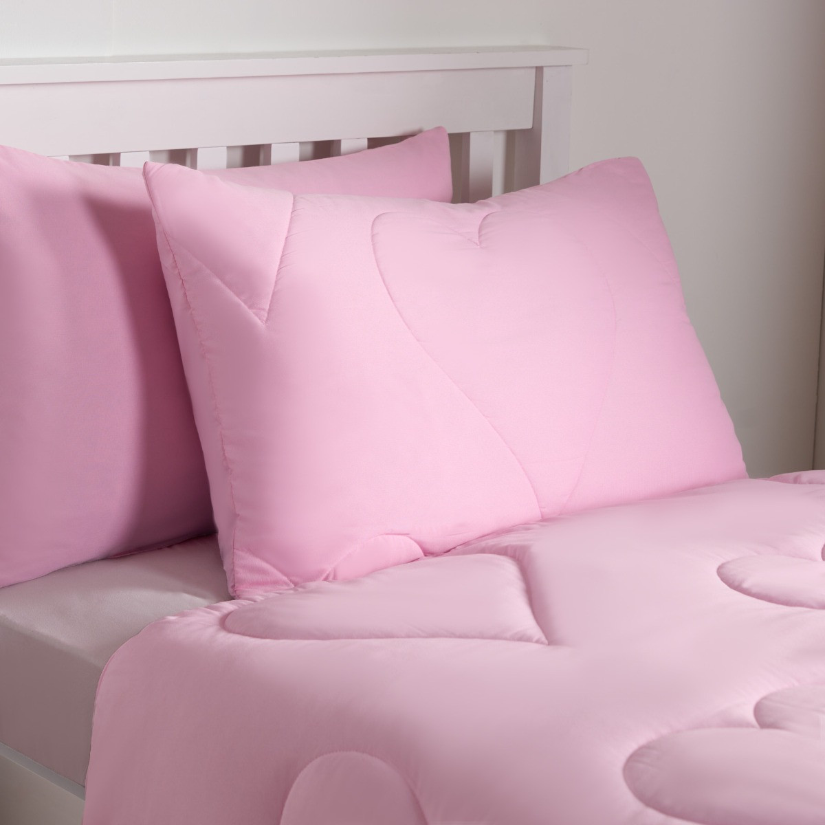 OHS Coverless Heart Quilted 7.5 Tog Duvet Set, Pink - Single>